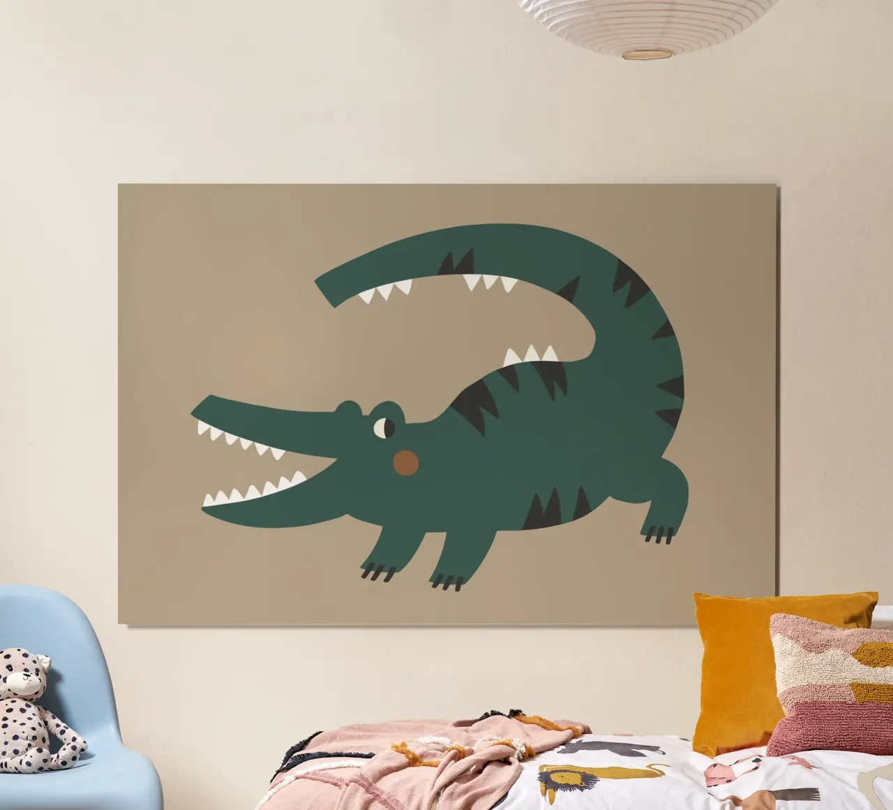 Funny Crocodile Boho Wandbild, Poster für Kinder Hahnemühle von Edina Varga Prints