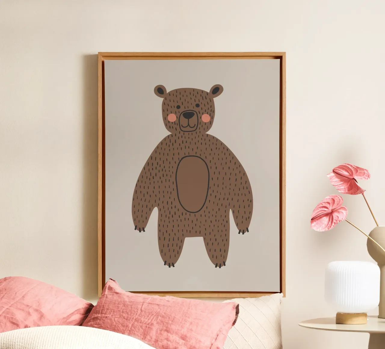 Orso bruno Boho murale, poster per bambini, camera dei bambini tela con Cornice a cassetta da Edina Varga Prints