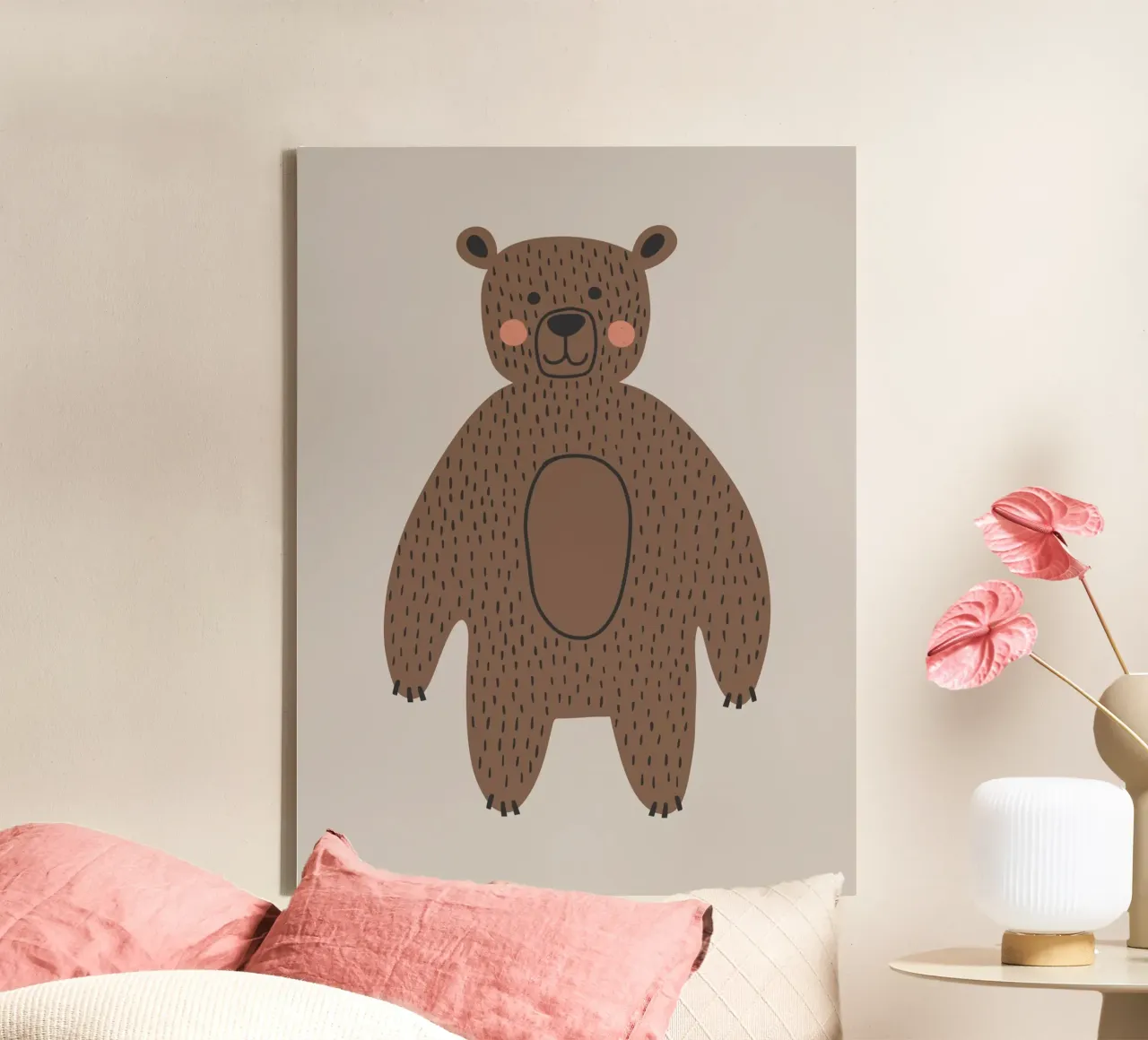 Orso bruno Boho murale, poster per bambini, camera dei bambini tela con Cornice a cassetta da Edina Varga Prints