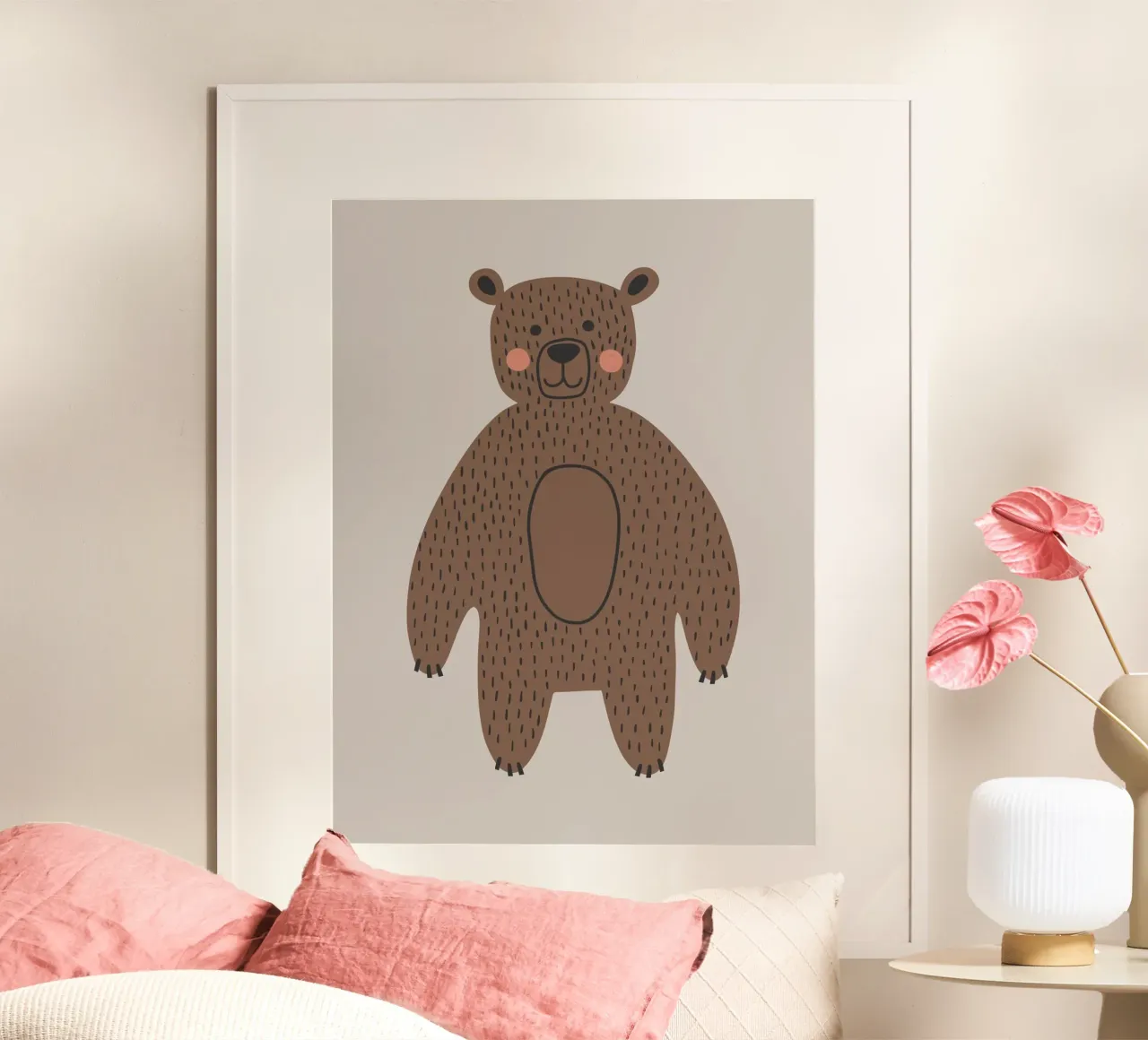 Orso bruno Boho murale, poster per bambini, camera dei bambini poster con telaio in legno da Edina Varga Prints