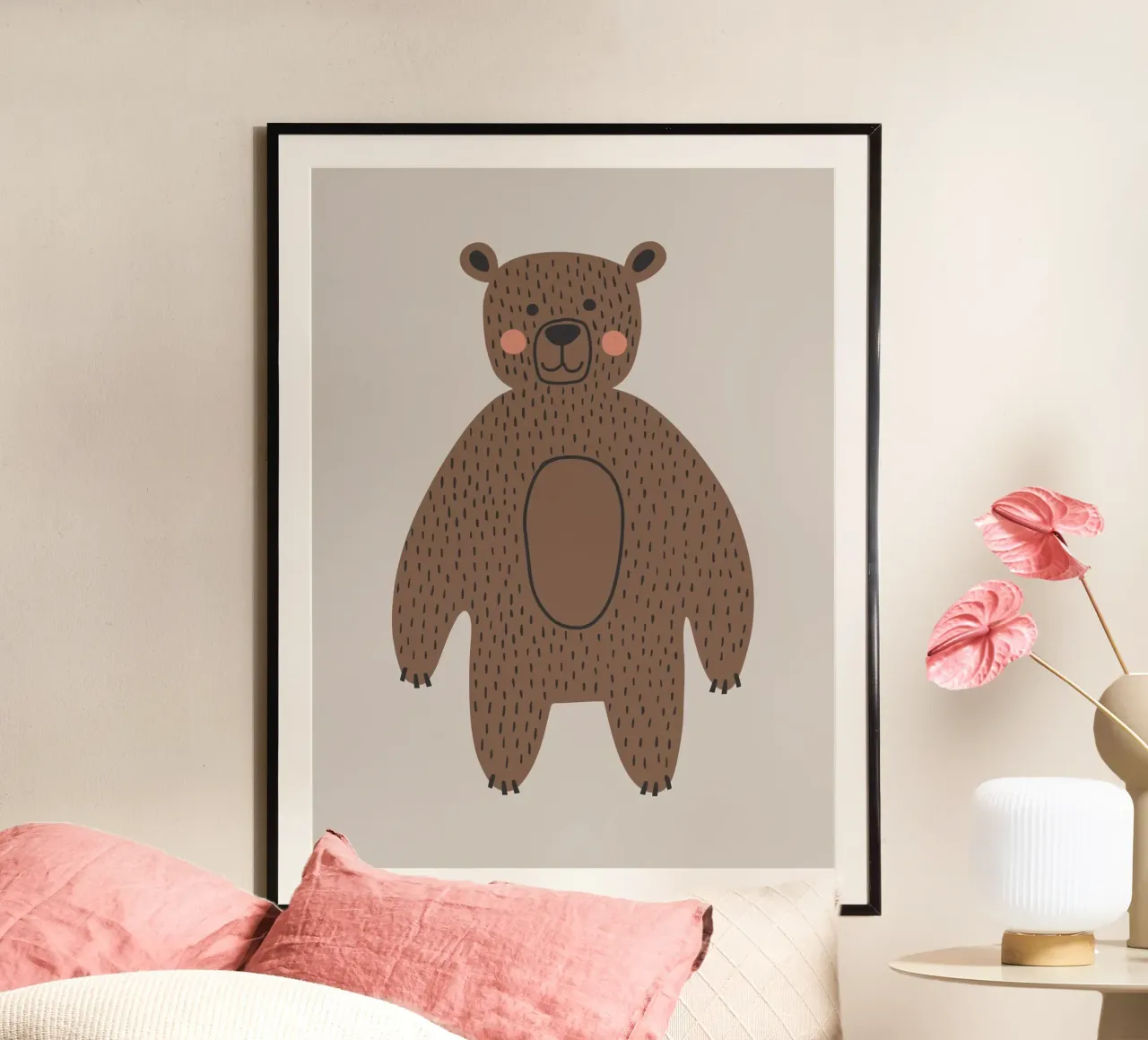 Orso bruno Boho murale, poster per bambini, camera dei bambini poster con telaio in legno da Edina Varga Prints