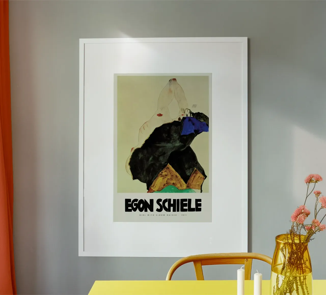 Schiele - Girl With Elbow Raised II poster con telaio in legno da Vintage by JUNIQE