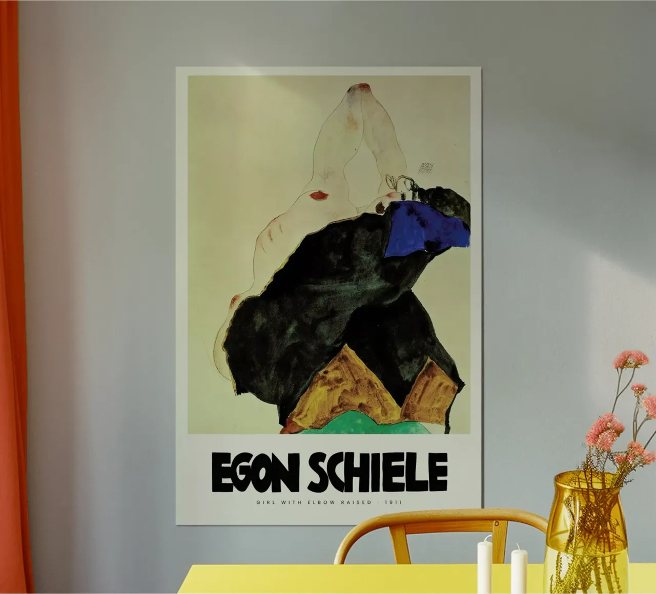 Schiele - Girl With Elbow Raised II poster con telaio in legno da Vintage by JUNIQE