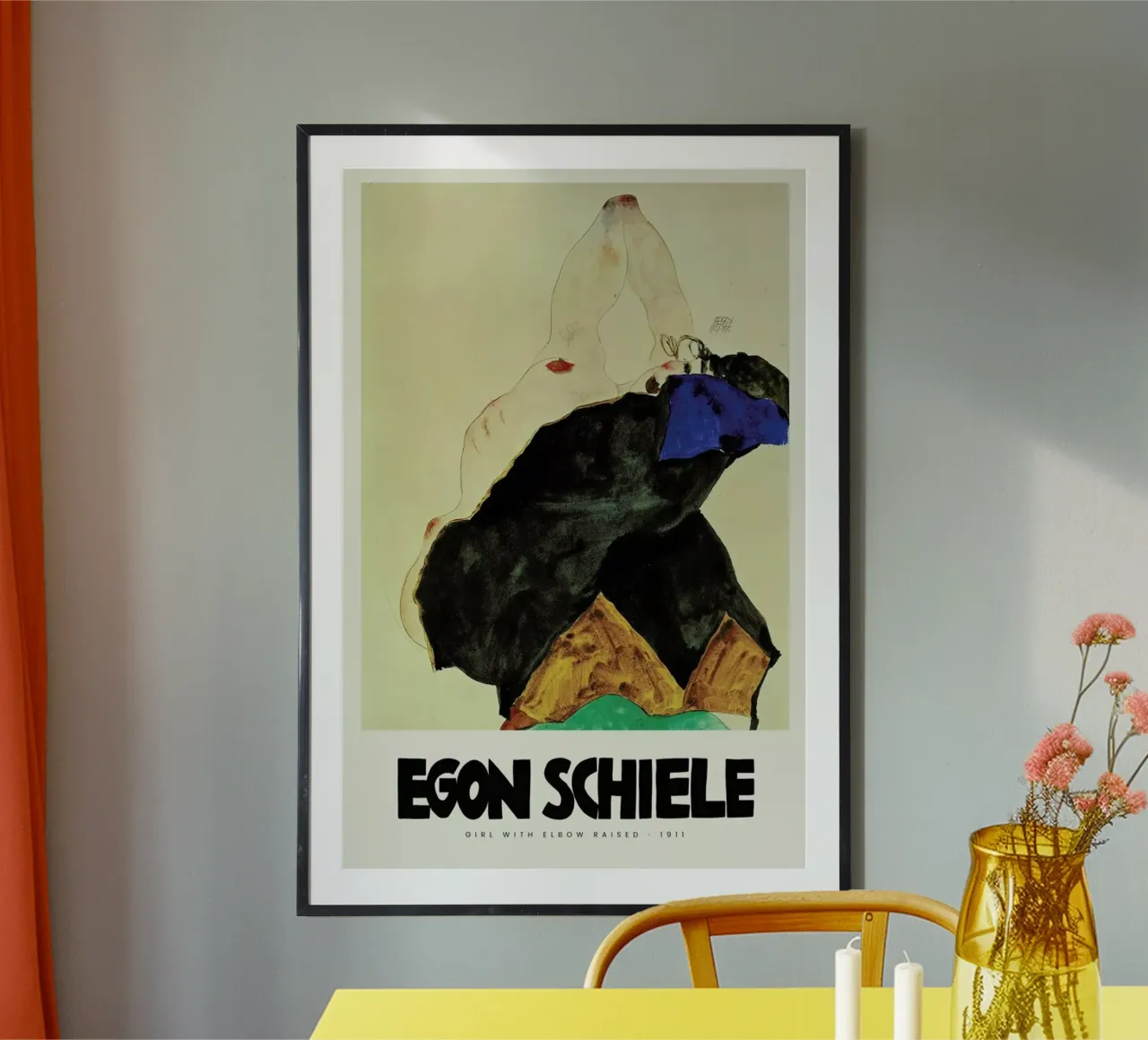 Schiele - Girl With Elbow Raised II poster con telaio in legno da Vintage by JUNIQE
