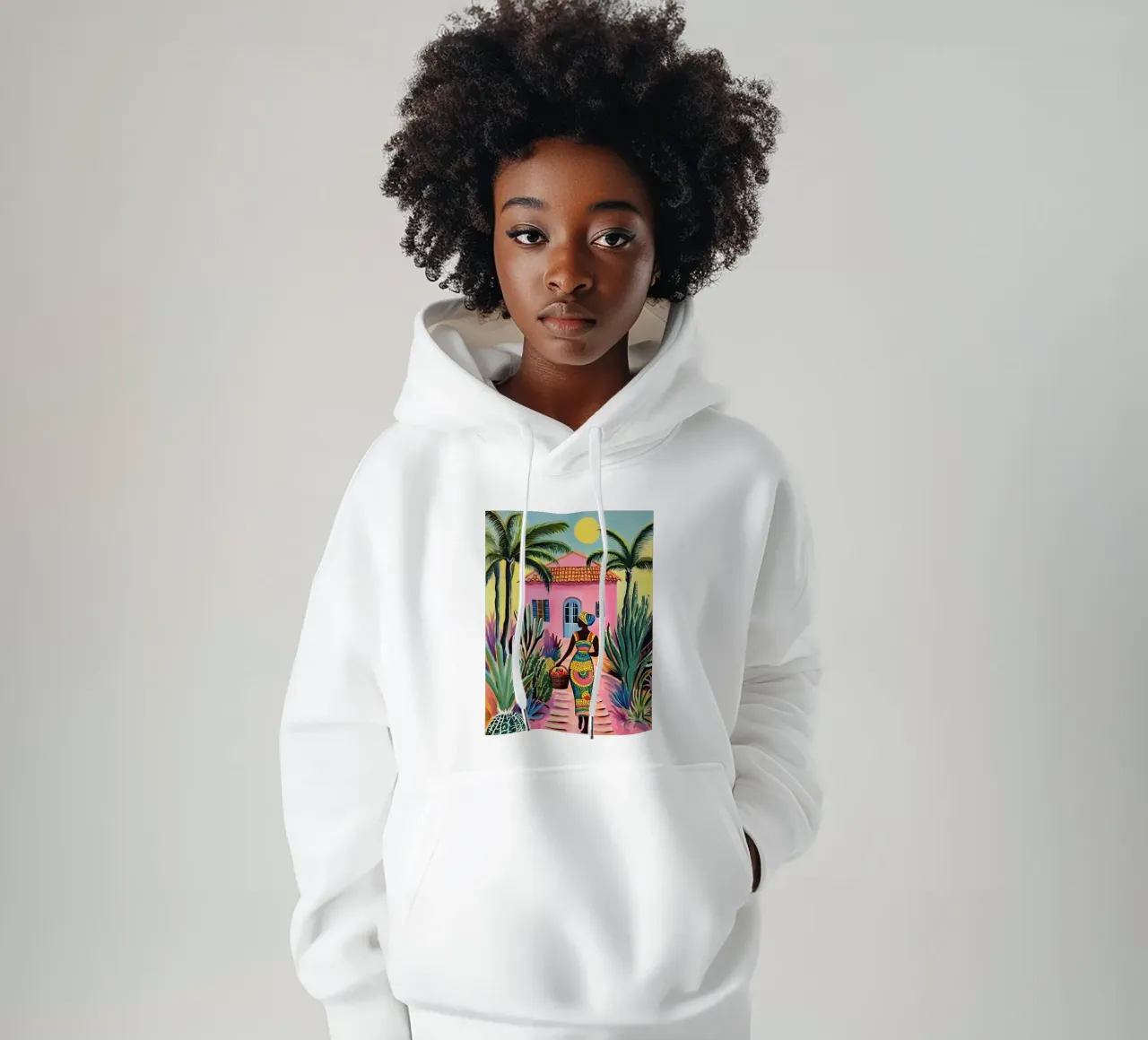 Donna afrocentrica colorata felpa con cappuccio da IamHomeStudio