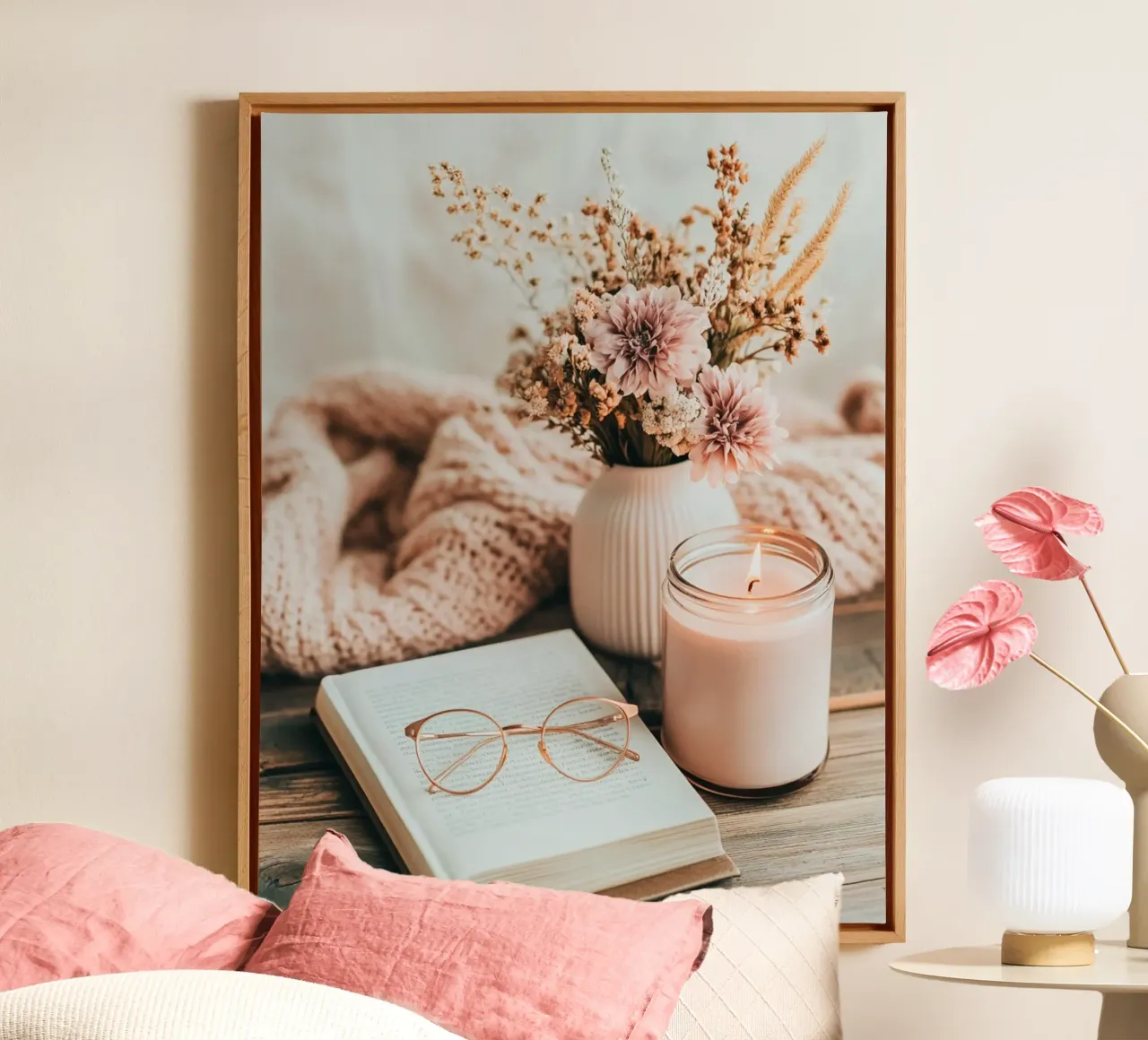 Blush Serenity tela con Cornice a cassetta da PhotoVibe Decor