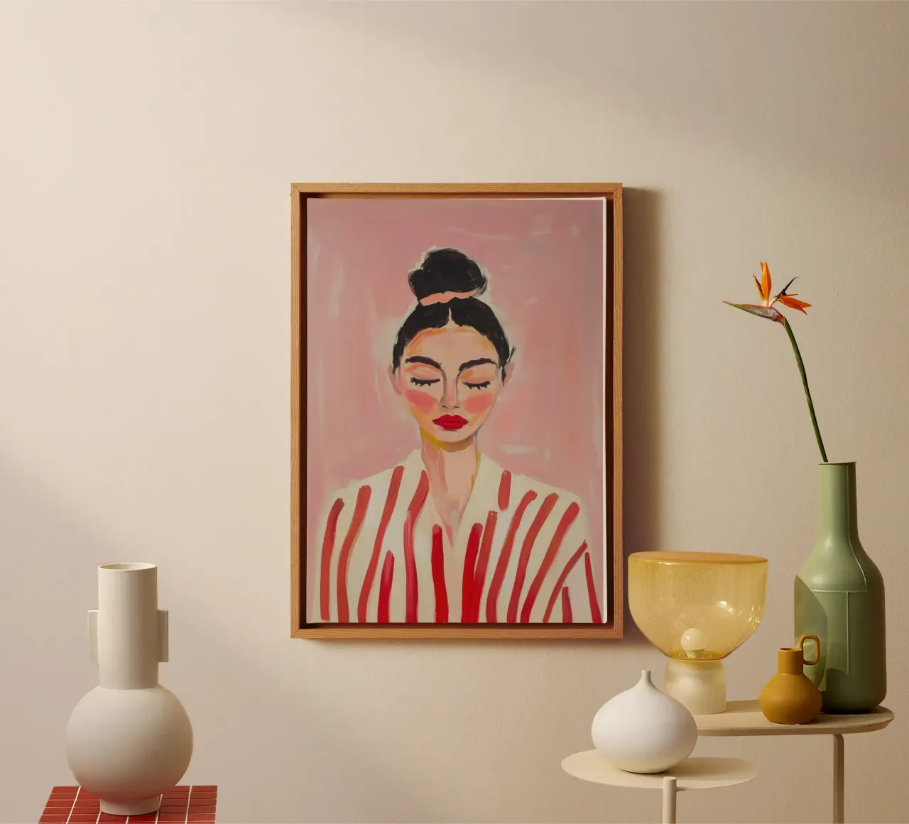 Femme avec chignon & rayures toile de Euphoria Theresa