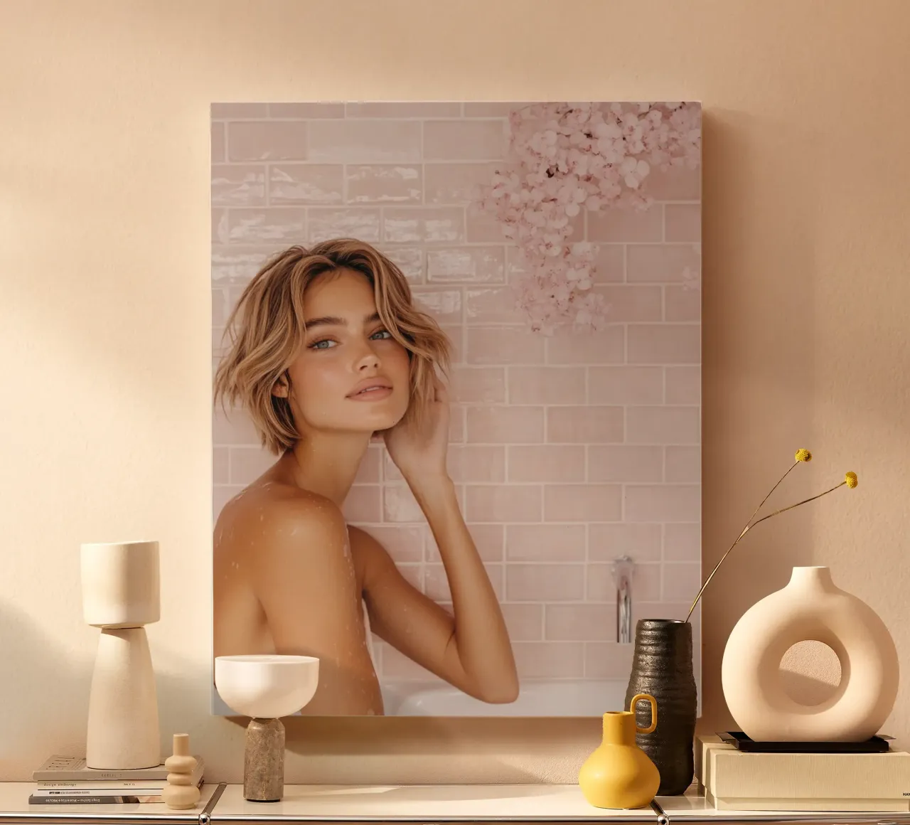 Blush Serenity tela con Cornice a cassetta da PhotoVibe Decor