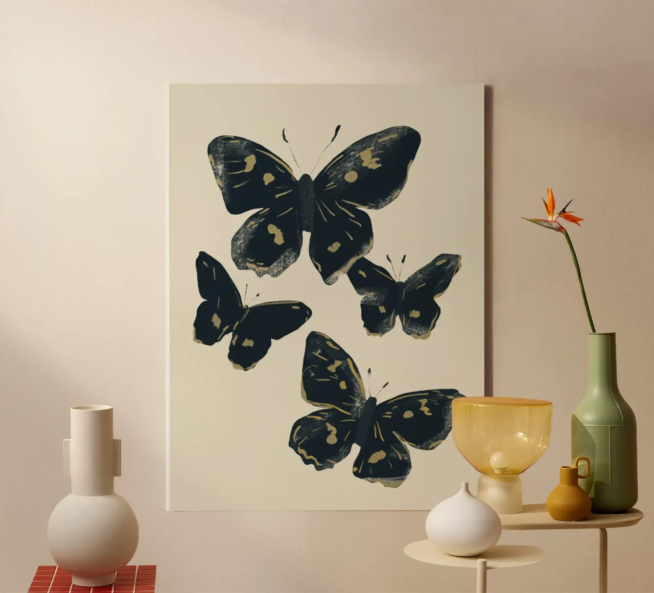 Zwarte vlinders 2 canvas met Baklijst van ThingDesign
