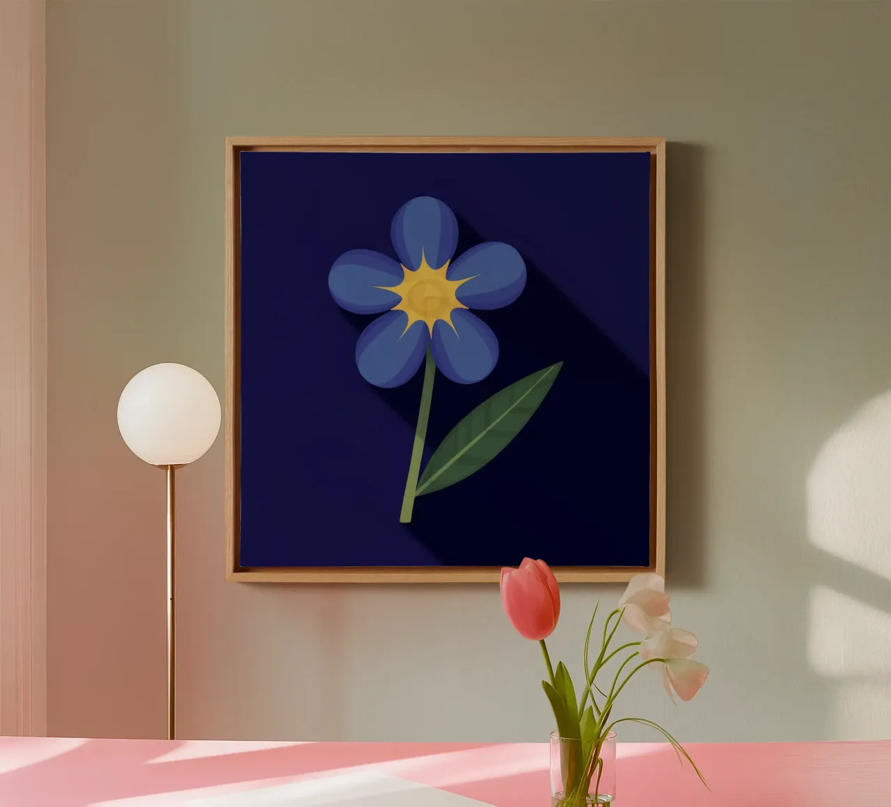Mitternachtsblau blühen Leinwand mit Schattenfugenrahmen von Moonlite Desire