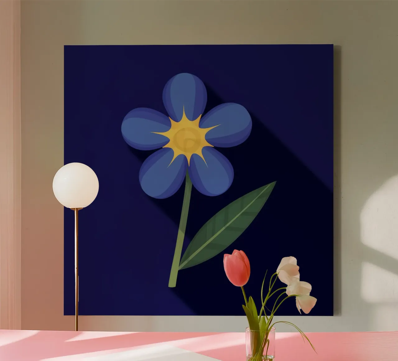 Mitternachtsblau blühen Leinwand mit Schattenfugenrahmen von Moonlite Desire