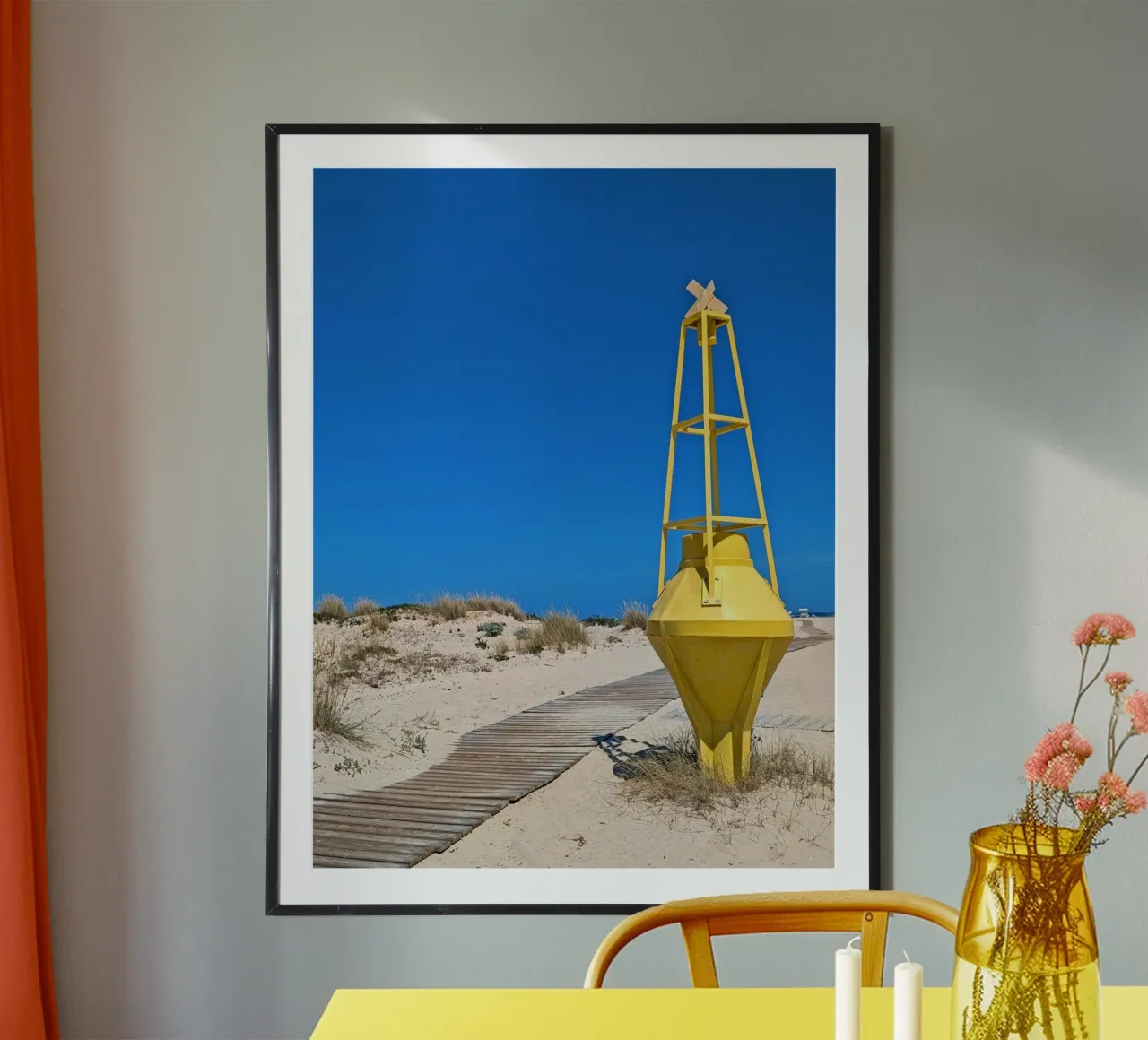 Faro giallo sull'isola di Armona, Algarve, Portogallo poster da Hecate Pim Designs
