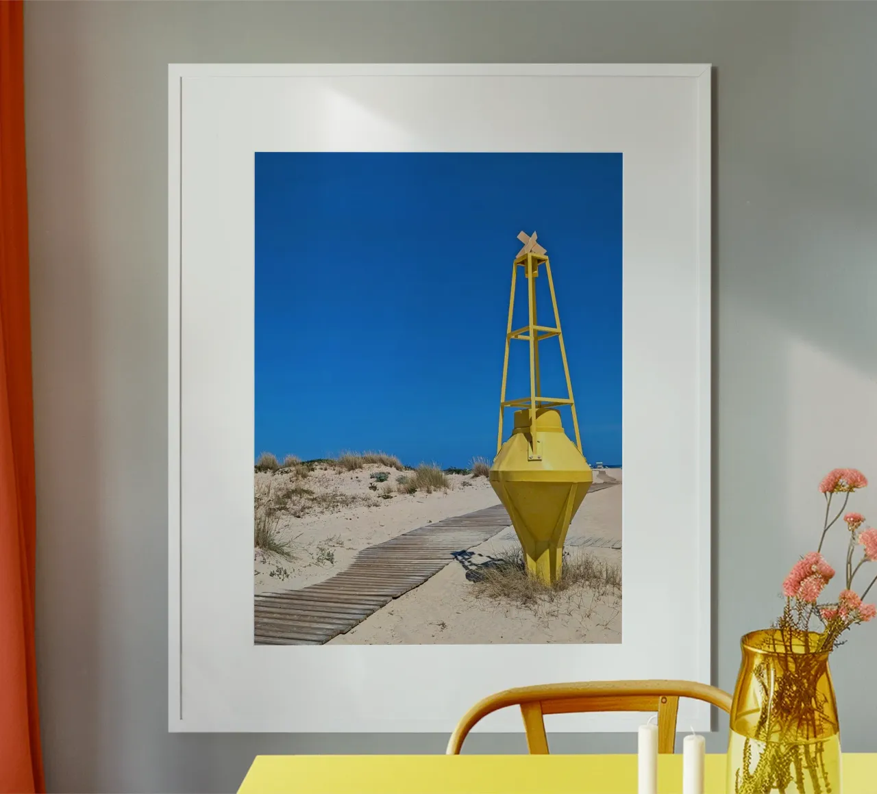 Faro giallo sull'isola di Armona, Algarve, Portogallo poster da Hecate Pim Designs