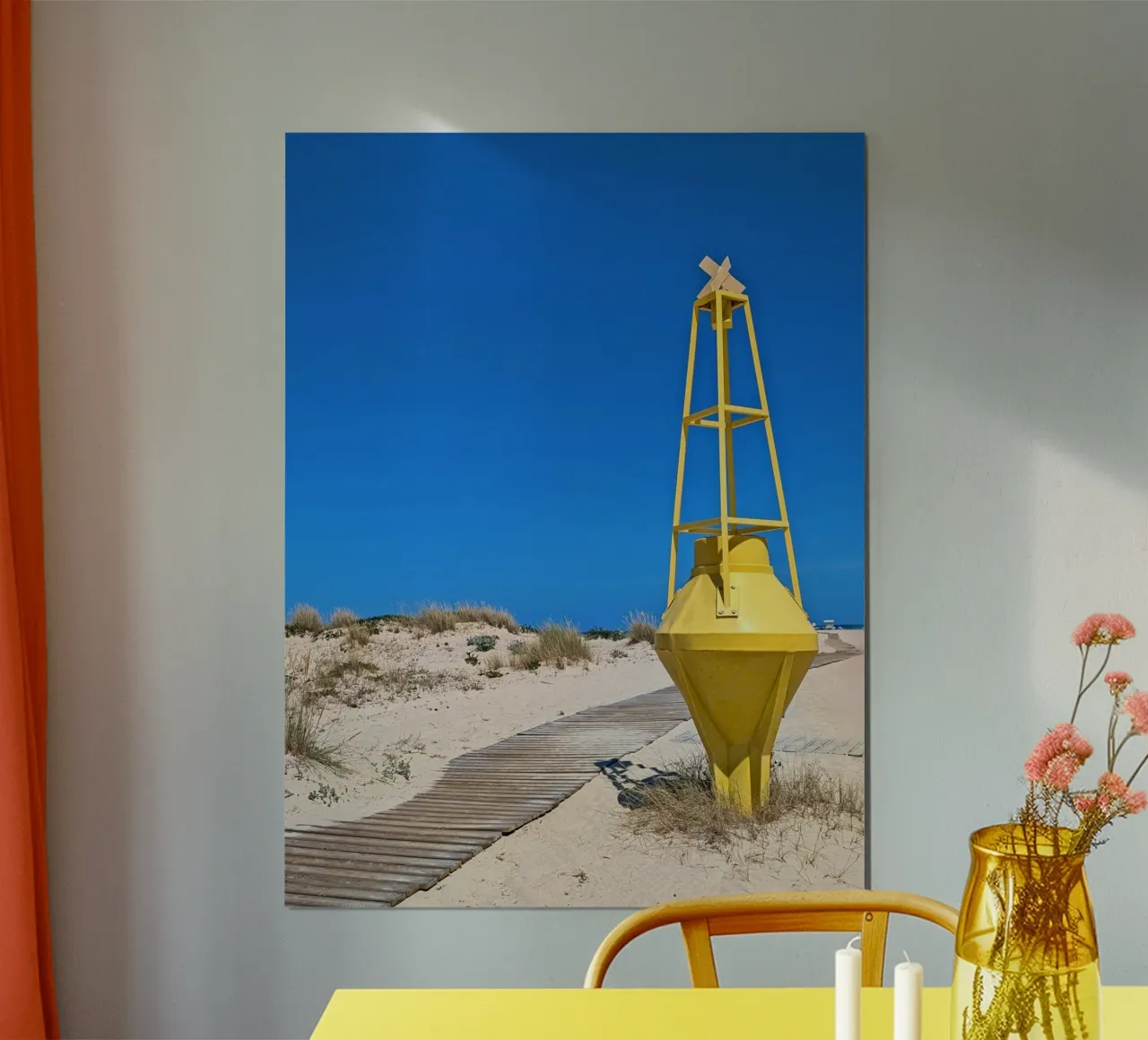 Faro giallo sull'isola di Armona, Algarve, Portogallo poster da Hecate Pim Designs