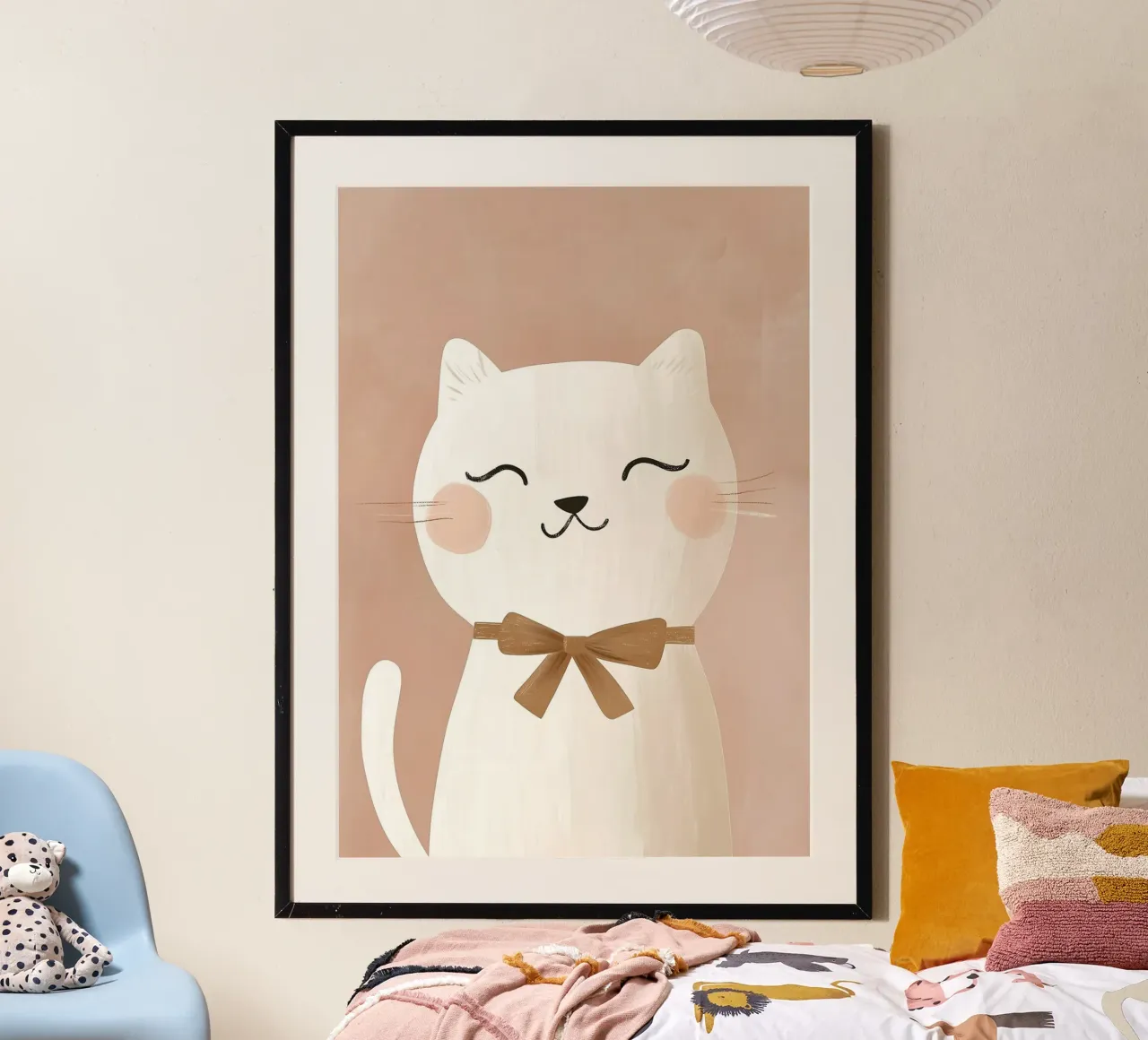 Cute Cat Print, Kitten Print, Nursery Wall Art poster with wooden frame by Little Lola
