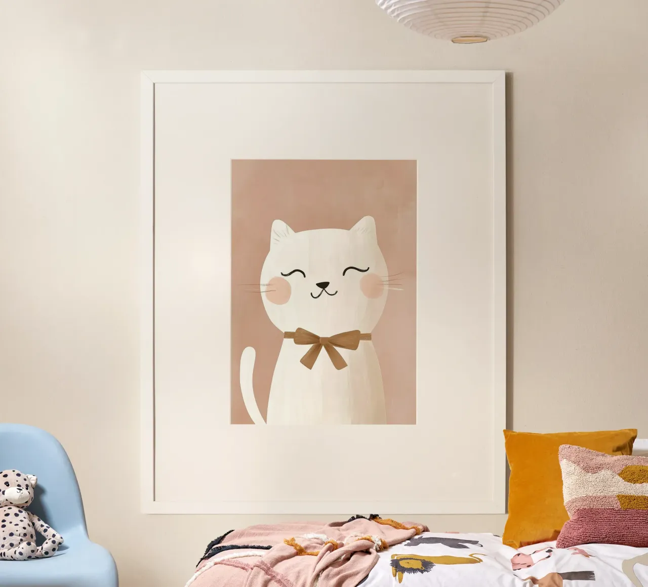 Cute Cat Print, Kitten Print, Nursery Wall Art poster with wooden frame by Little Lola