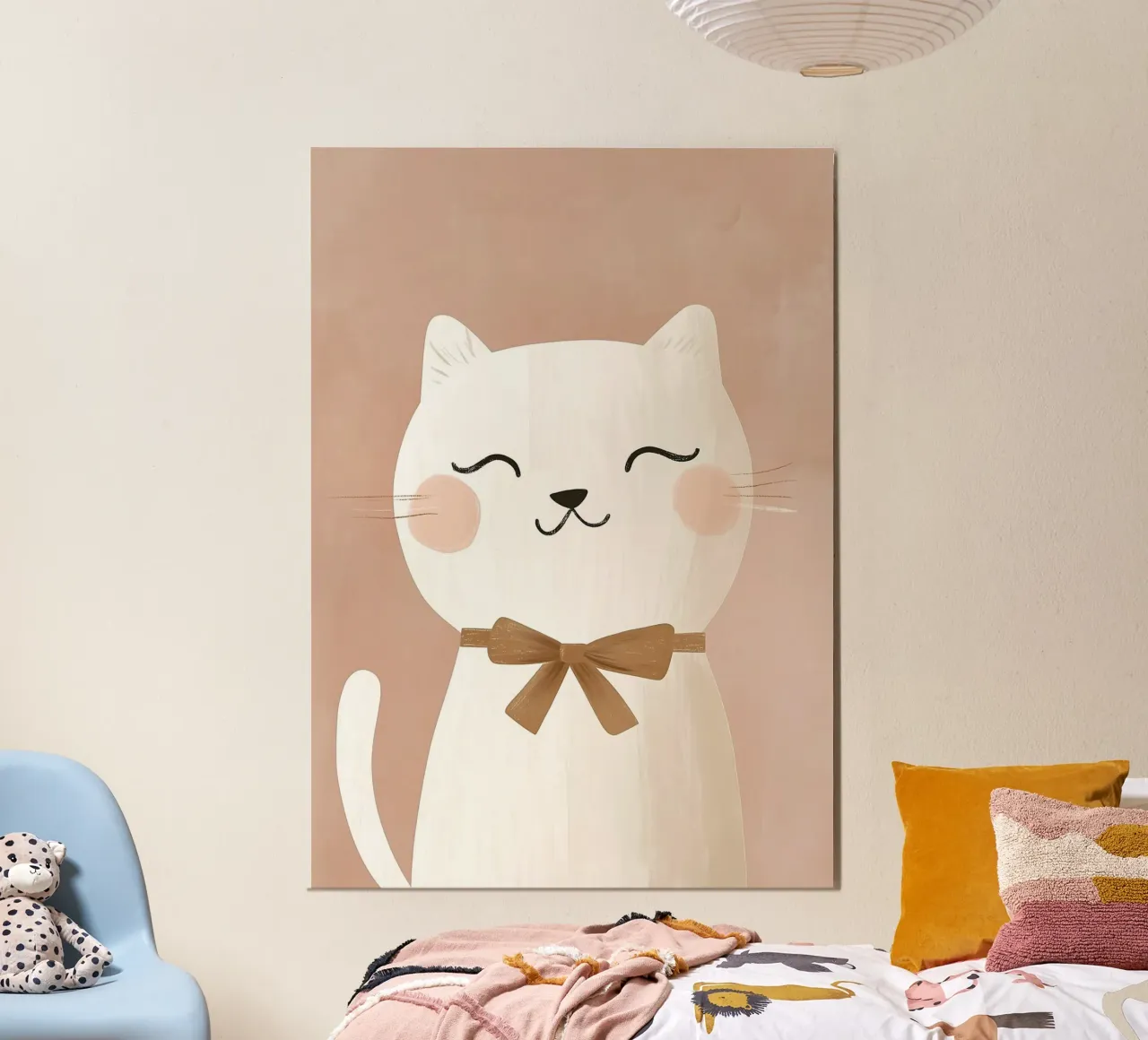Cute Cat Print, Kitten Print, Nursery Wall Art poster with wooden frame by Little Lola