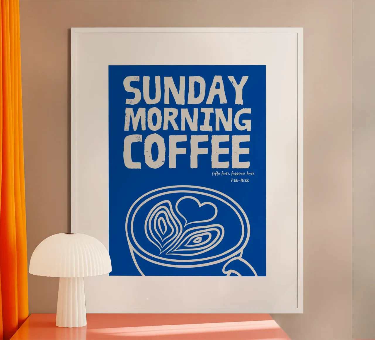 Poster blu per il caffè della domenica mattina poster da PurePeachStudio