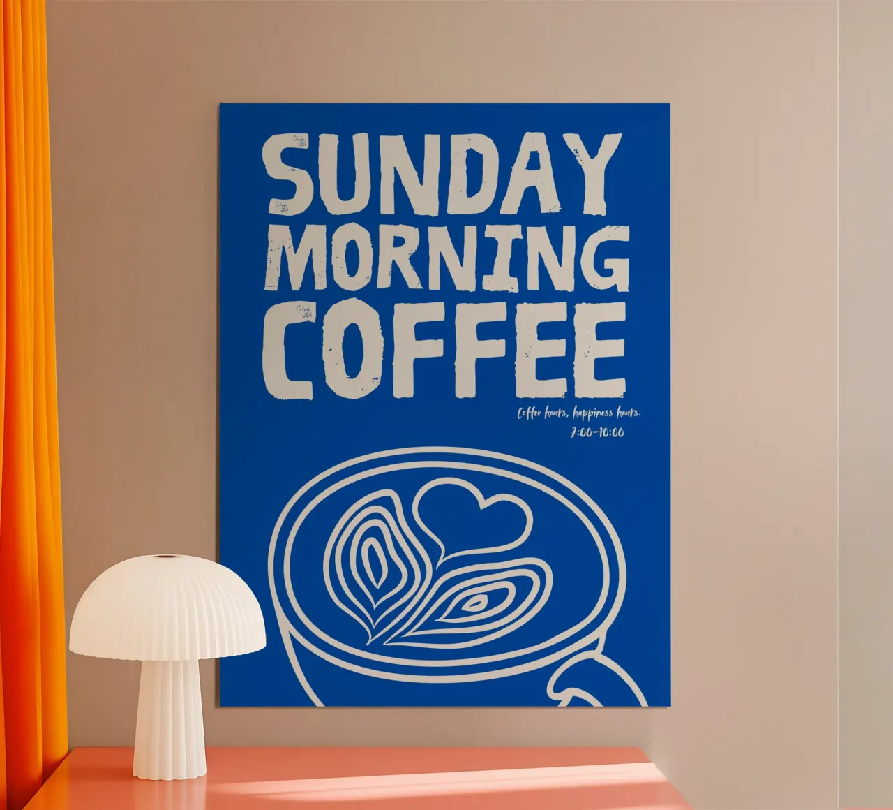 Poster blu per il caffè della domenica mattina poster da PurePeachStudio