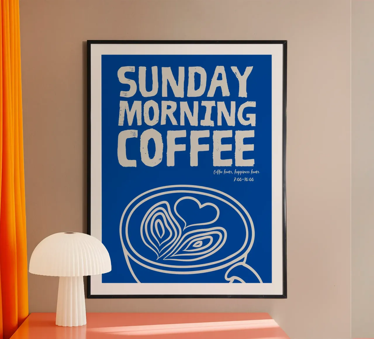 Poster blu per il caffè della domenica mattina poster da PurePeachStudio