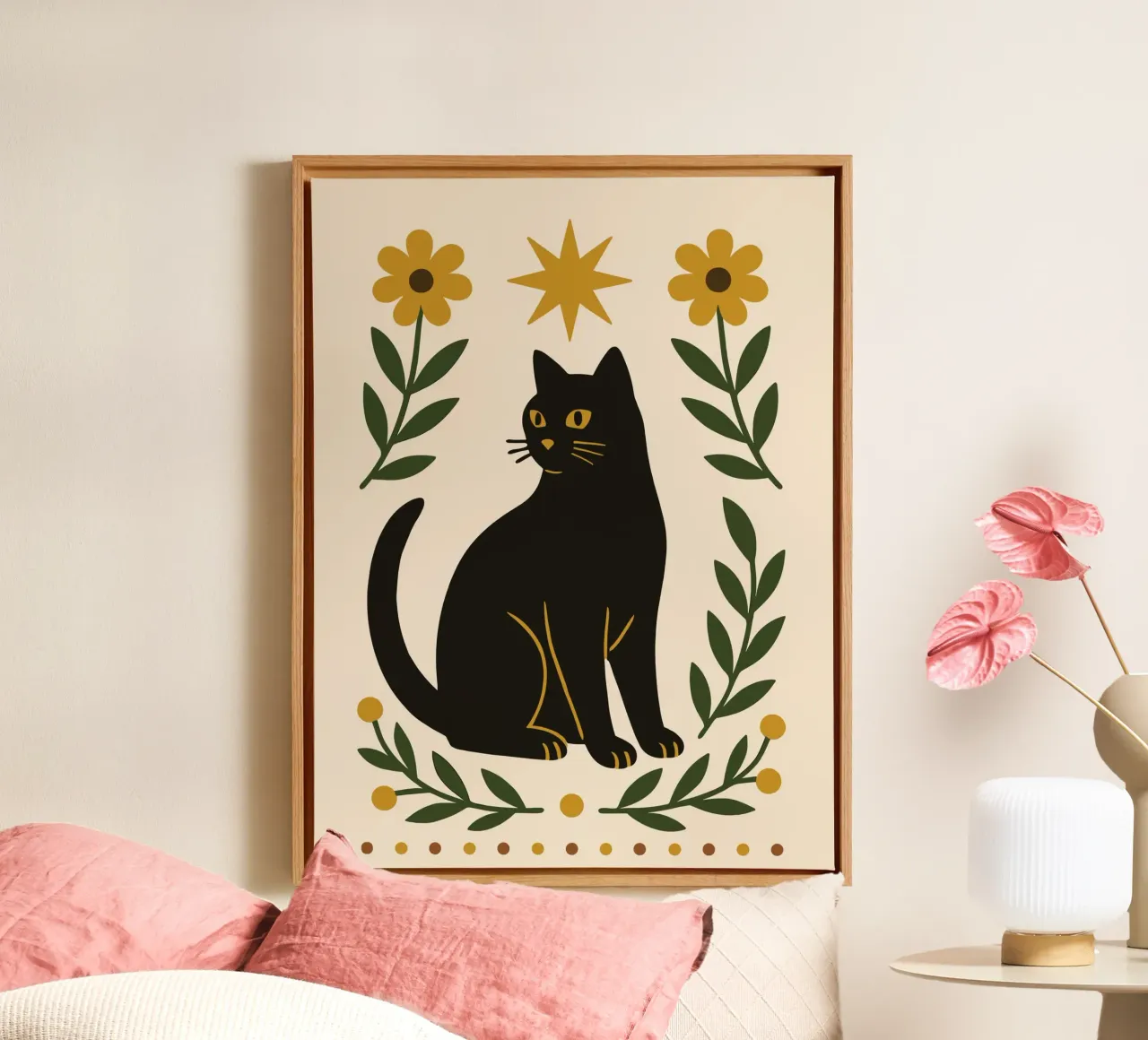 Mystical Cat and Star tela con Cornice a cassetta da ramosashop