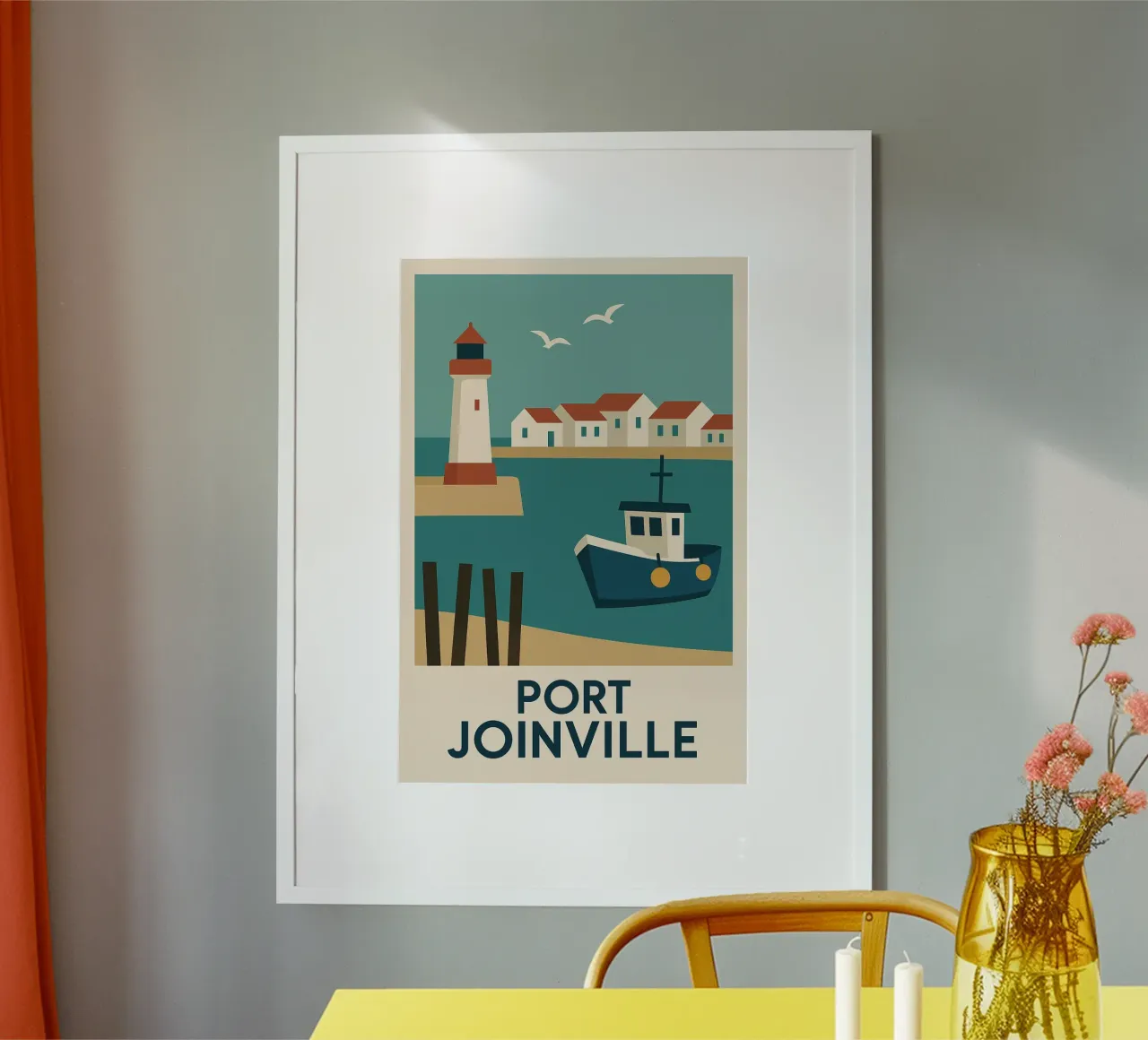 Port Joinville - L'anima marittima dell'Ile d'Yeu illustrata poster con telaio in alluminio da JETLAG | affiches voyage