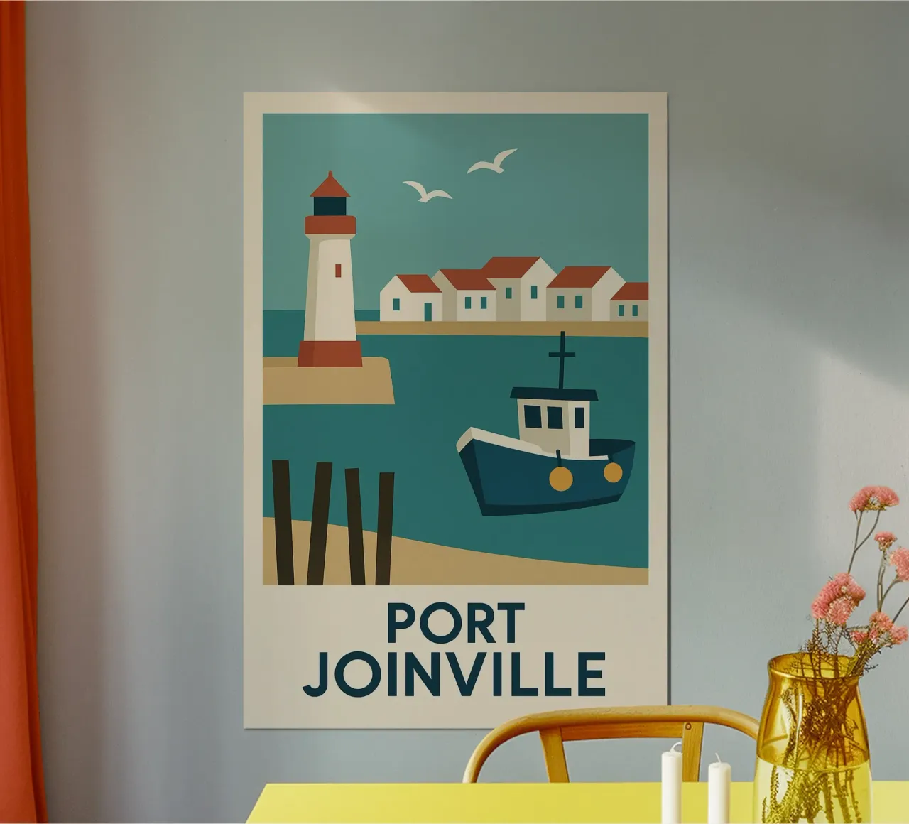 Port Joinville - L'anima marittima dell'Ile d'Yeu illustrata poster con telaio in alluminio da JETLAG | affiches voyage