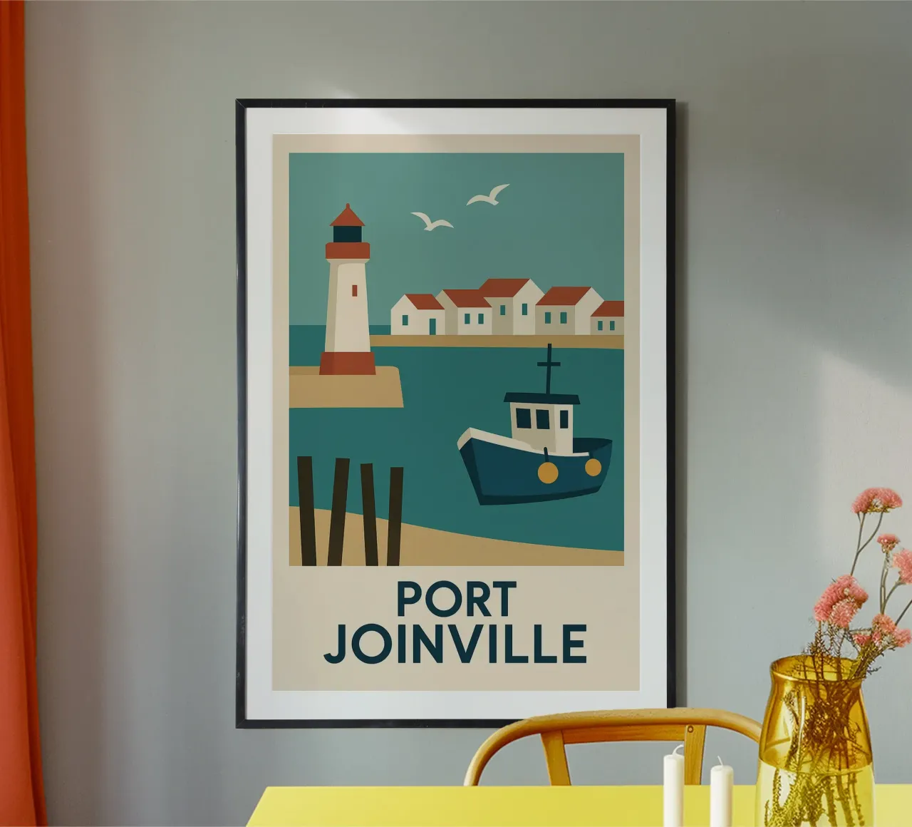 Port Joinville - L'anima marittima dell'Ile d'Yeu illustrata poster con telaio in alluminio da JETLAG | affiches voyage