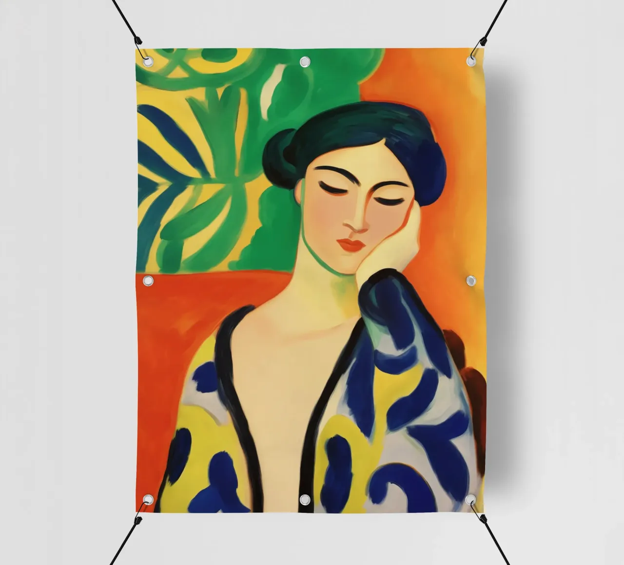Donna malinconica in vestaglia | Pittura classica telo in pvc da Autofocus