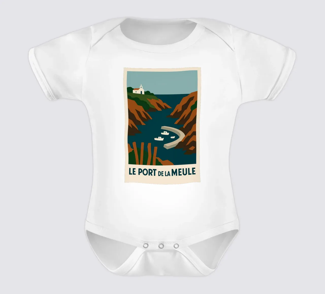 Le Port de la Meule - Graphic serenity on the Ile d'Yeu short-sleeve baby romper by JETLAG | affiches voyage
