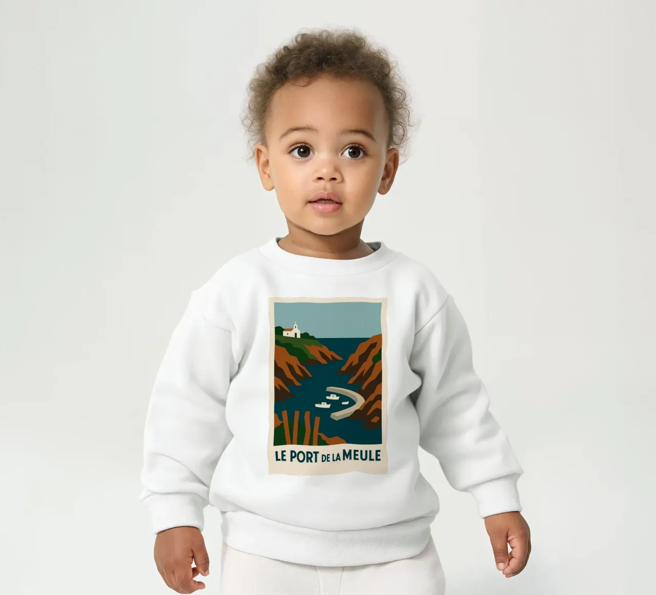 Le Port de la Meule - Serenità grafica sull'Ile d'Yeu felpa neonato da JETLAG | affiches voyage