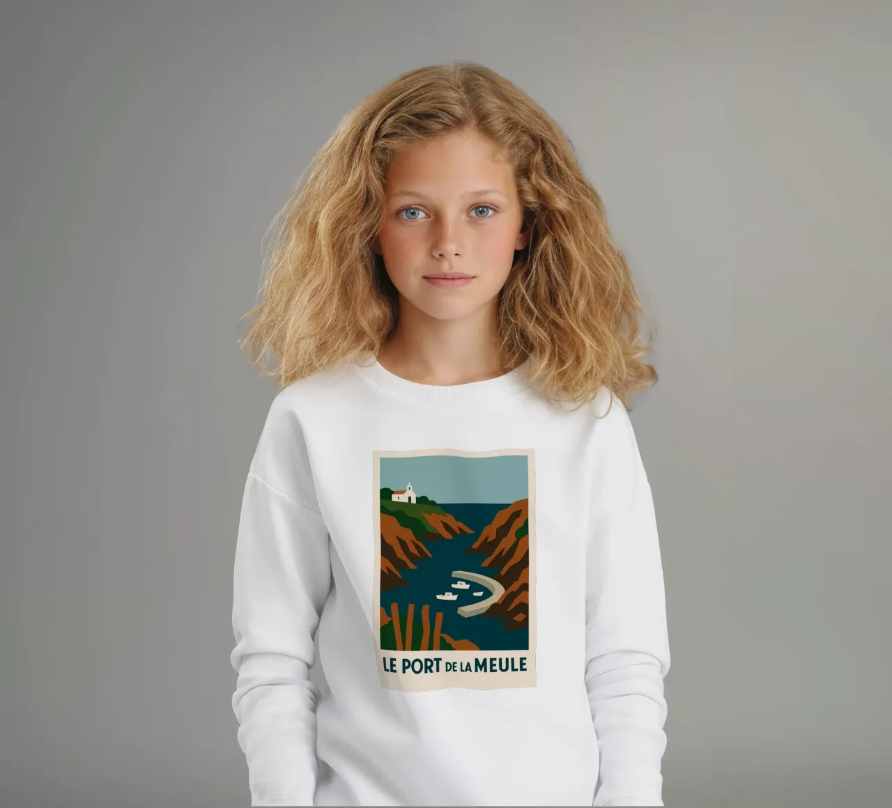 Le Port de la Meule - Grafische Gelassenheit auf der Île d'Yeu Kinder Sweatshirt von JETLAG | affiches voyage