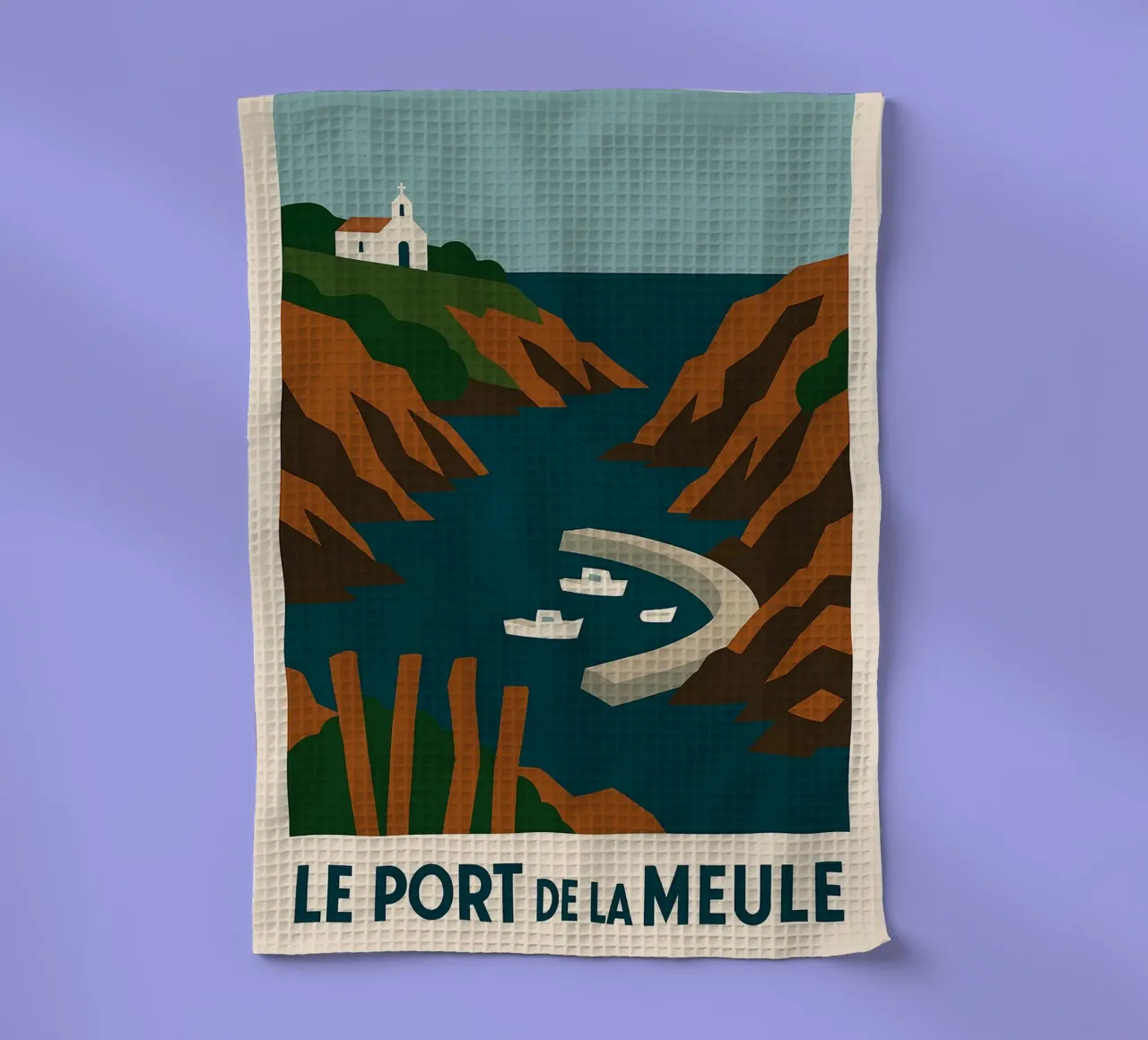 Le Port de la Meule – Sérénité graphique sur l’Île d’Yeu torchon de JETLAG | affiches voyage