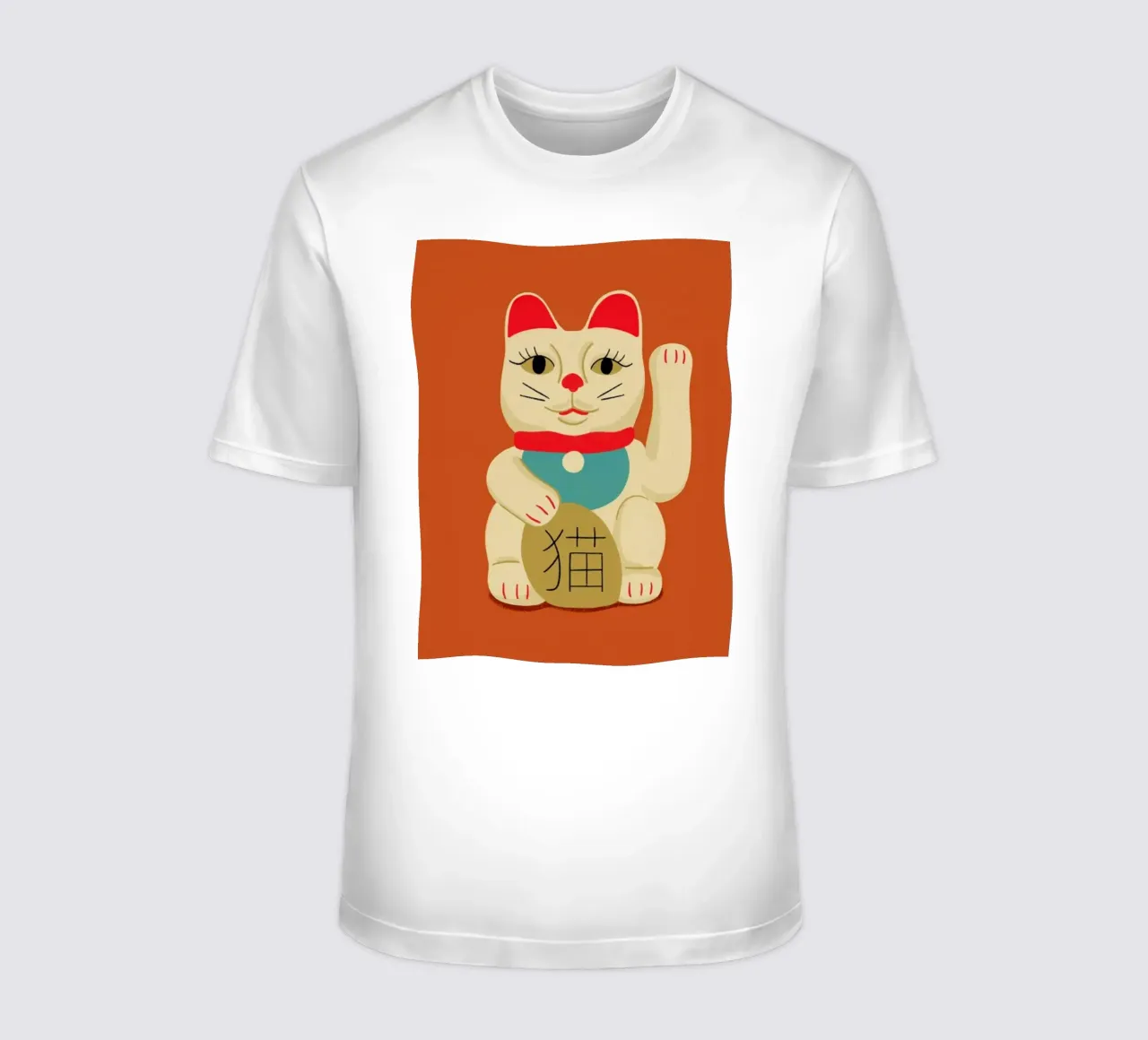 Maneki Neko Cat On Orange t-shirt da Be Mart