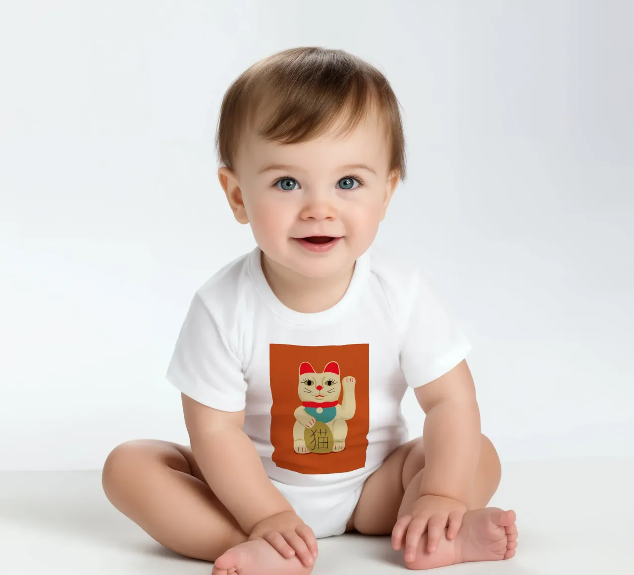 Maneki Neko Cat On Orange body neonato maniche corte da Be Mart
