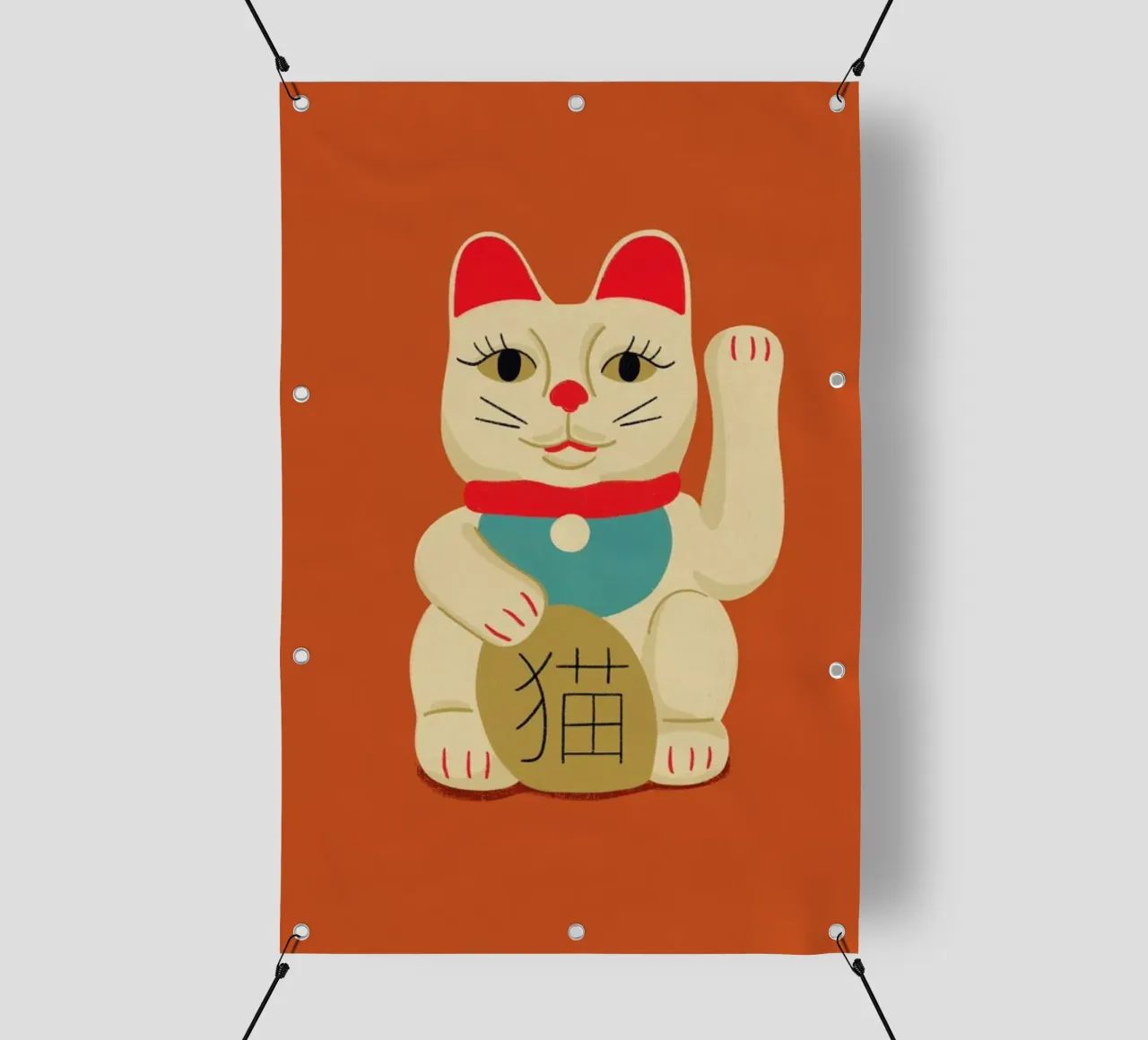 Maneki Neko Cat On Orange telo in pvc da Be Mart