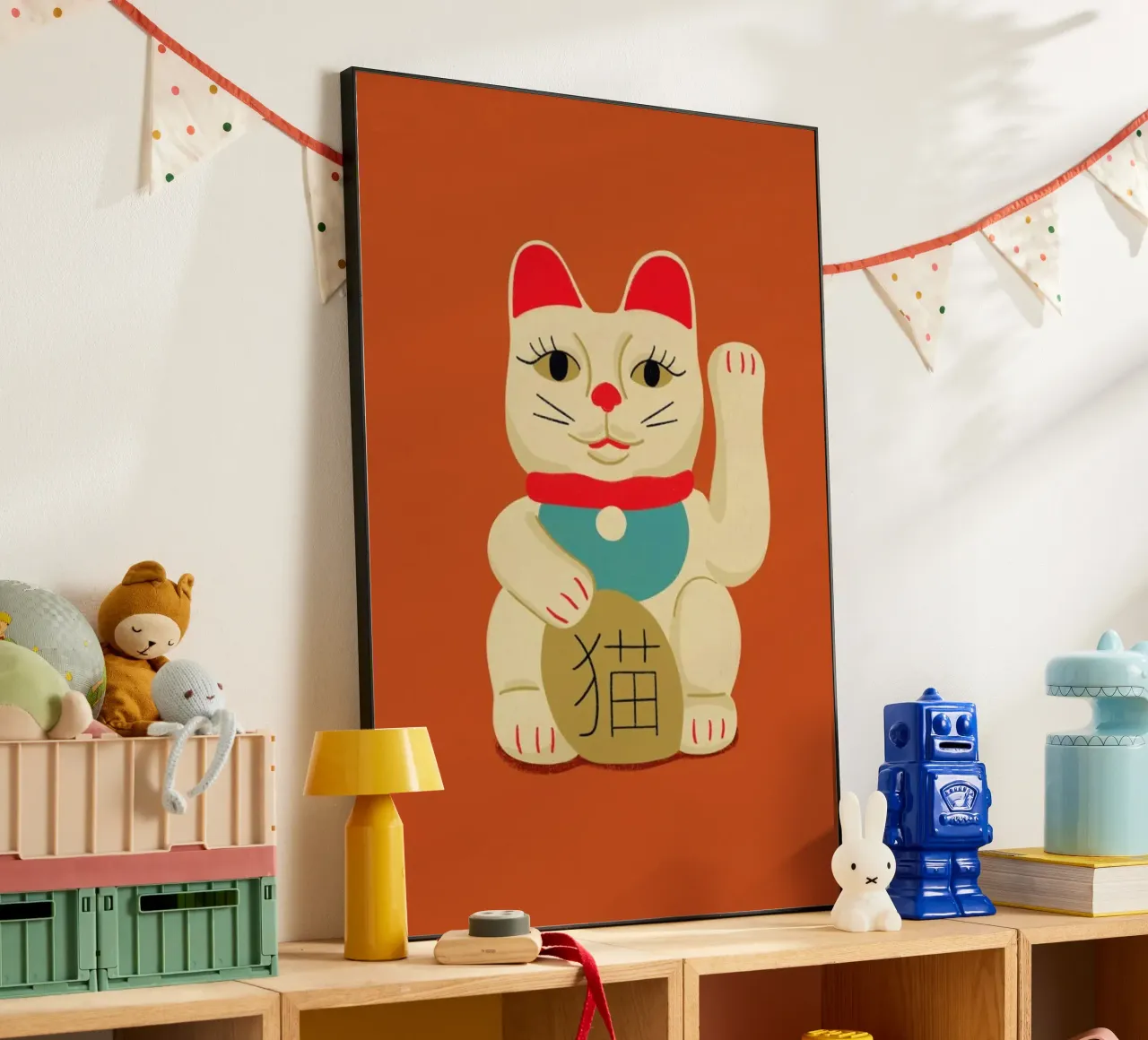 Maneki Neko Cat On Orange alluminio dibond da Be Mart