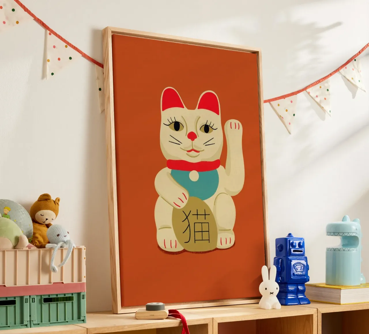Maneki Neko Cat On Orange tela da Be Mart