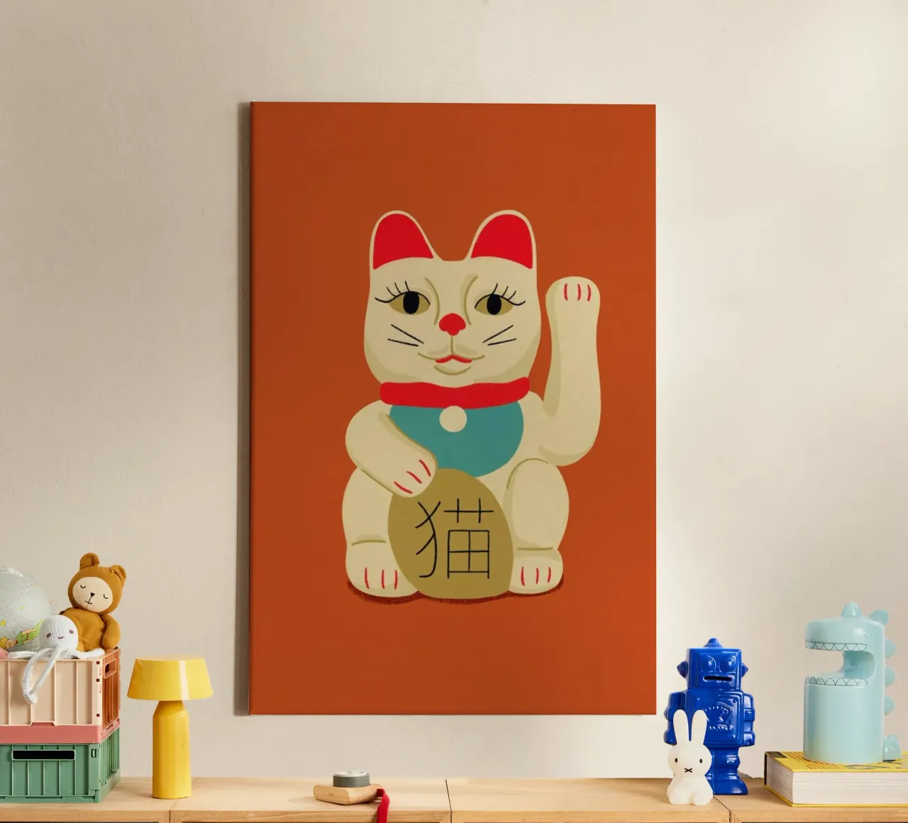 Maneki Neko Cat On Orange tela da Be Mart
