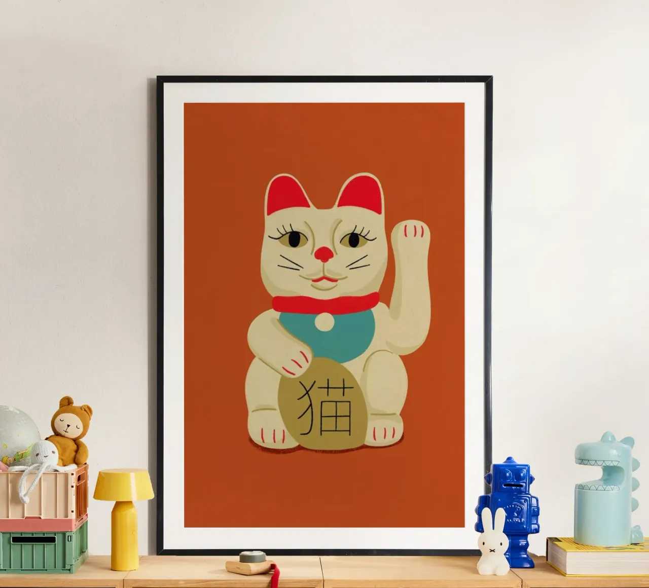 Maneki Neko Cat On Orange carta hahnemühle da Be Mart