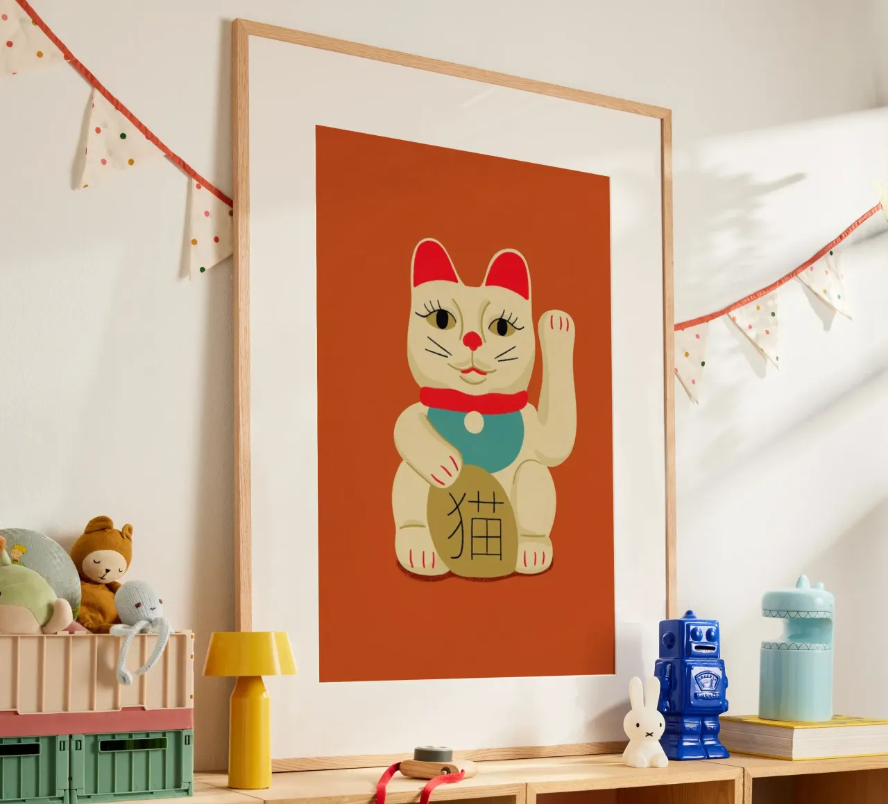 Maneki Neko Cat On Orange carta hahnemühle da Be Mart