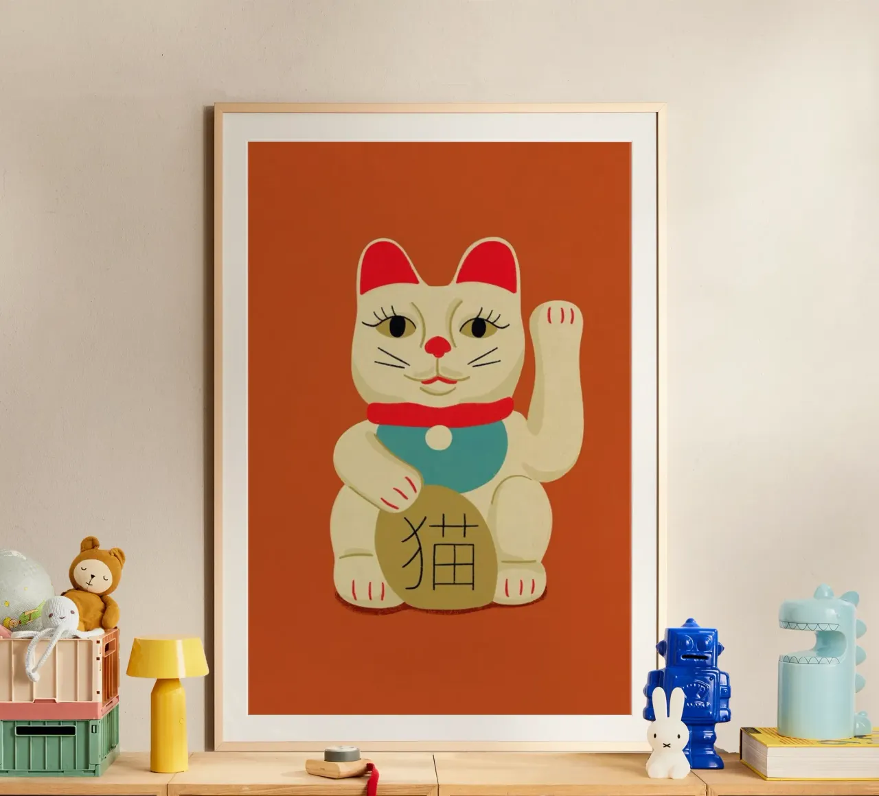 Maneki Neko Cat On Orange carta hahnemühle da Be Mart