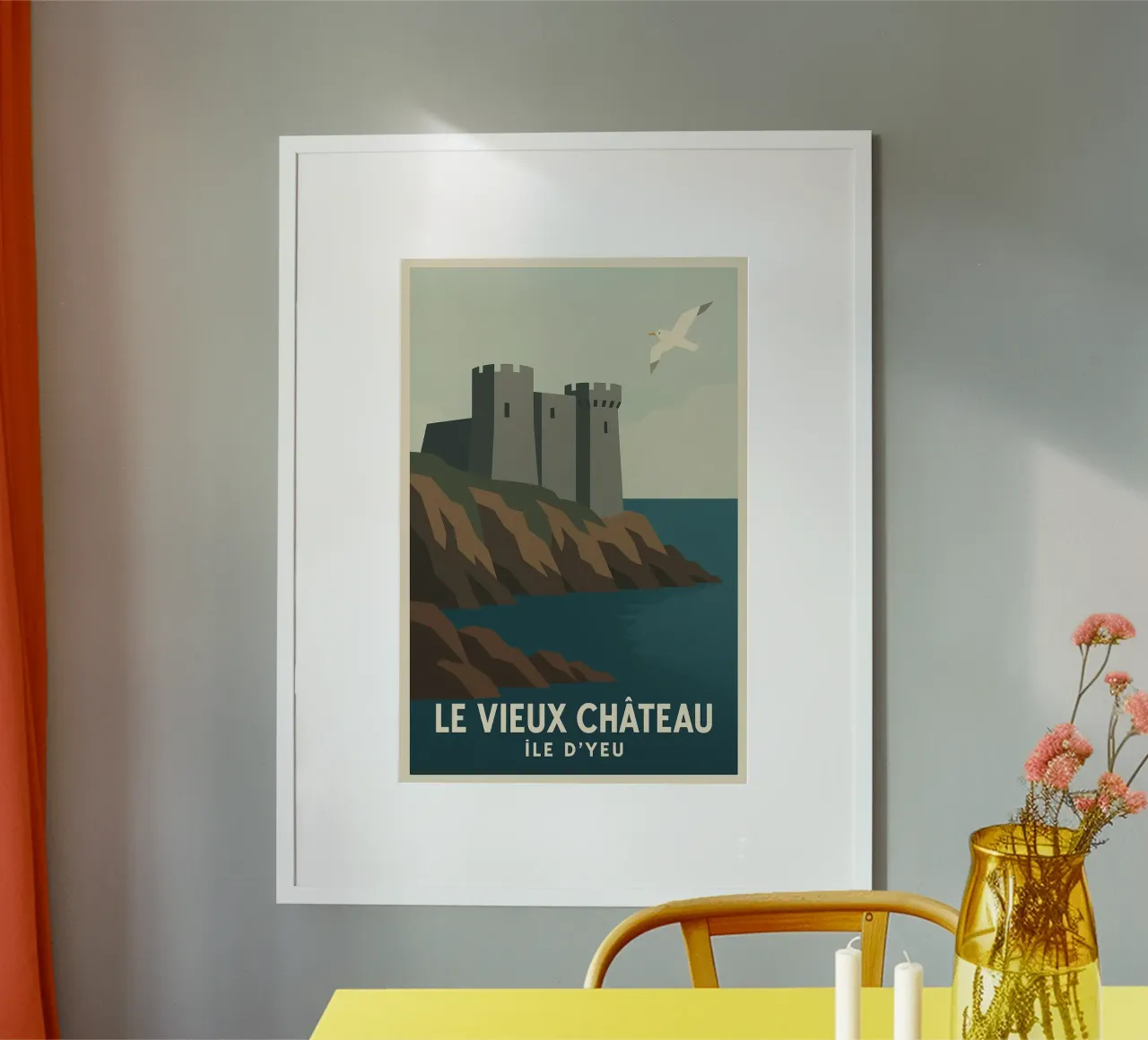 Le Vieux Château – Mystère et puissance sur l’Île d’Yeu poster avec cadre en bois de JETLAG | affiches voyage