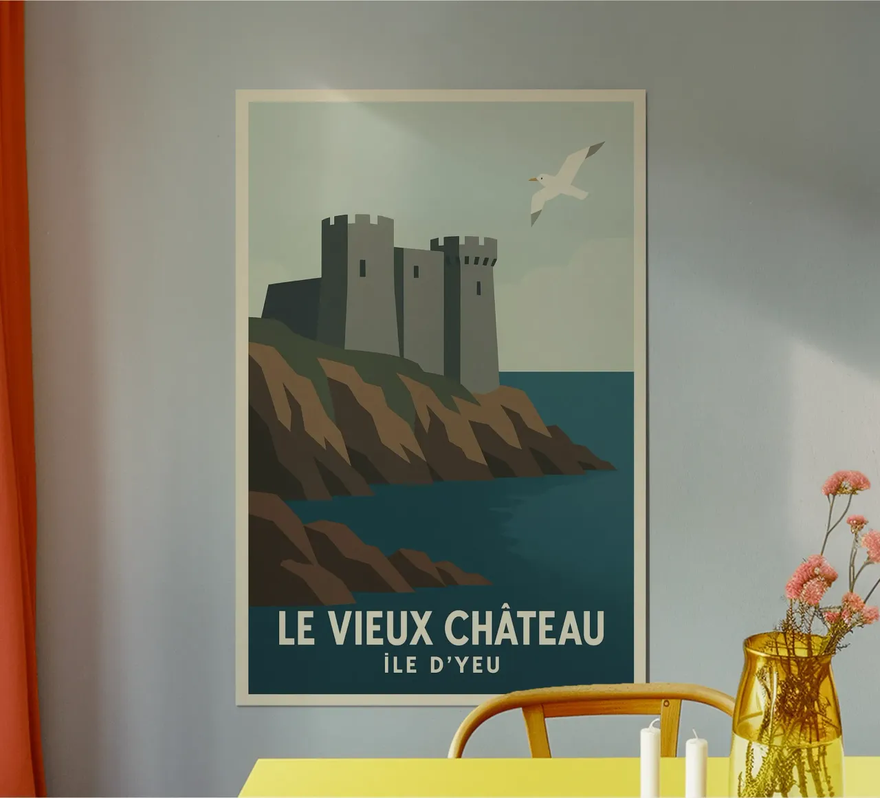Le Vieux Château – Mystère et puissance sur l’Île d’Yeu poster avec cadre en bois de JETLAG | affiches voyage
