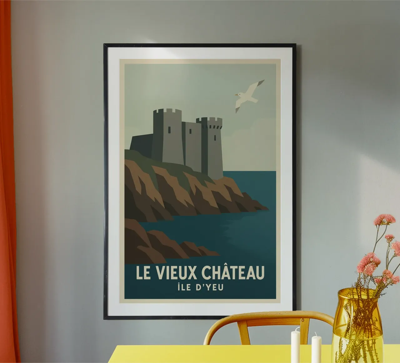 Le Vieux Château – Mystère et puissance sur l’Île d’Yeu poster avec cadre en bois de JETLAG | affiches voyage