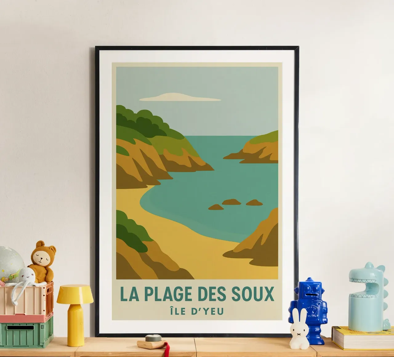 La Plage des Soux - Isola di Yeu poster con telaio in legno da JETLAG | affiches voyage