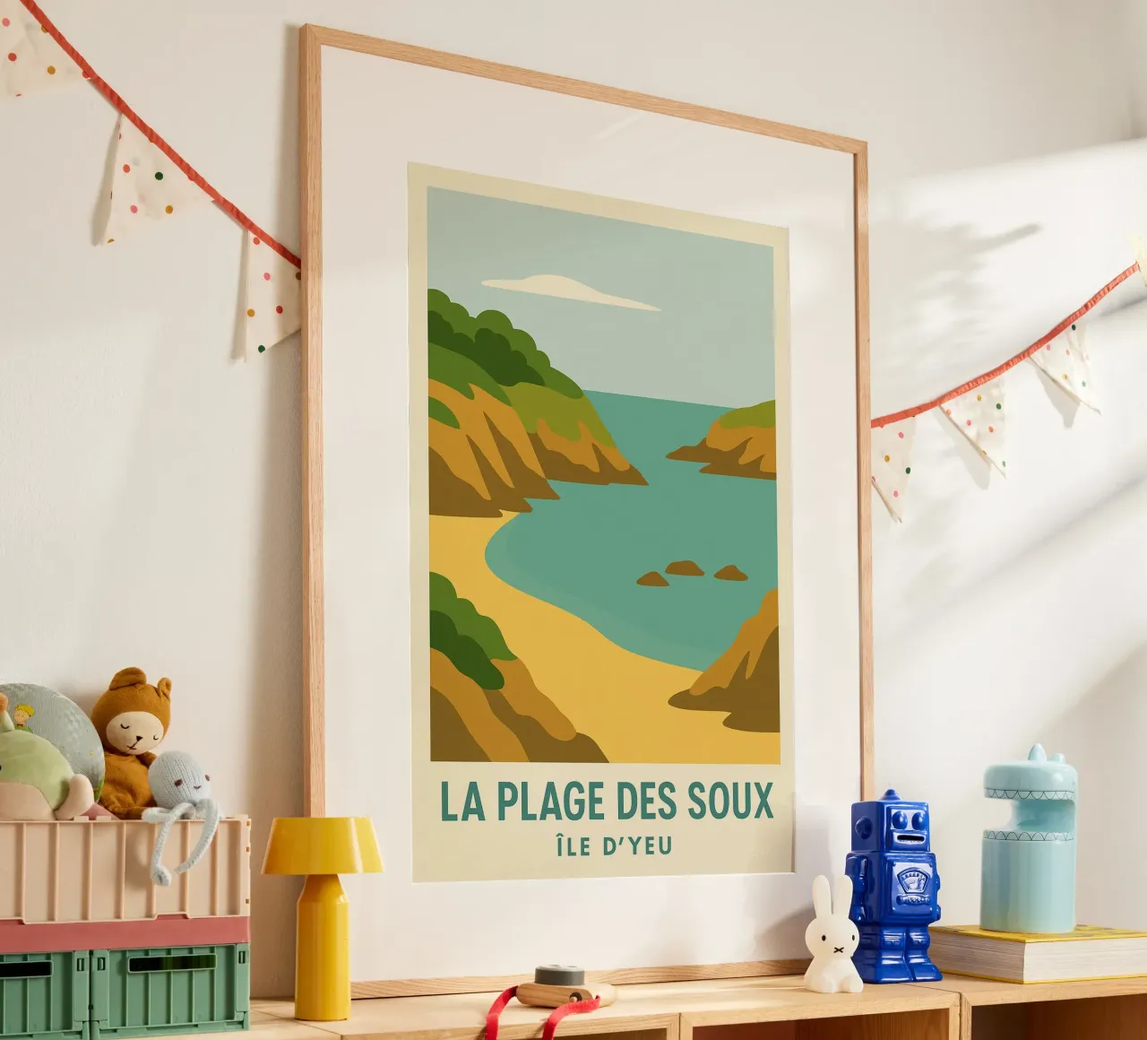 La Plage des Soux - Isola di Yeu poster con telaio in legno da JETLAG | affiches voyage