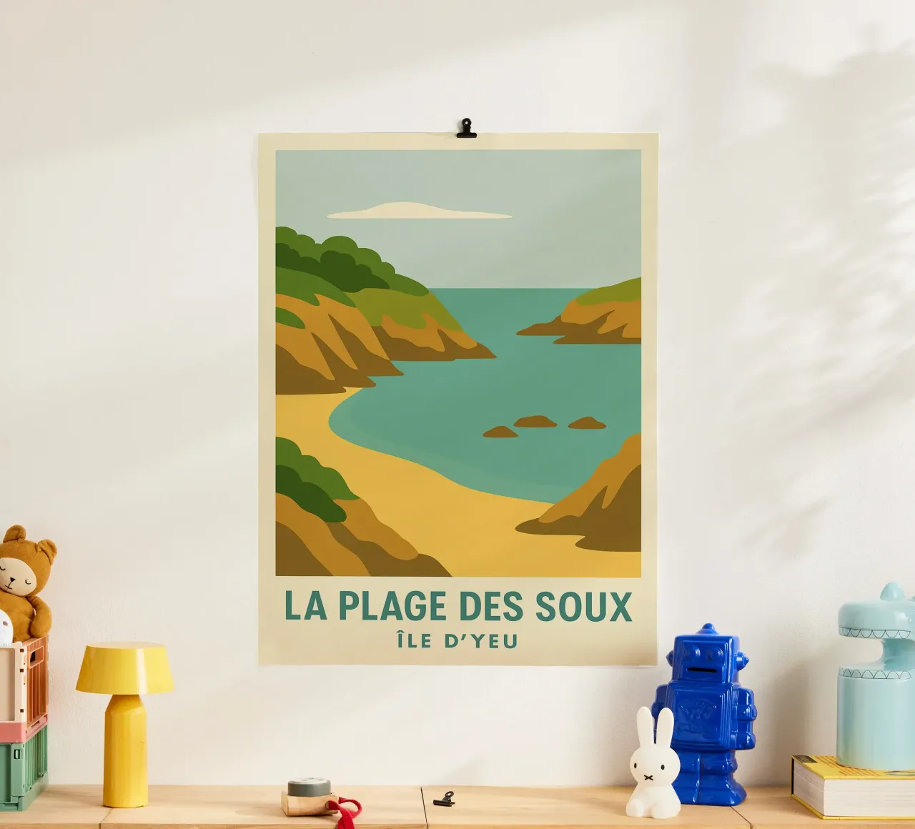 La Plage des Soux - Isola di Yeu poster con telaio in legno da JETLAG | affiches voyage