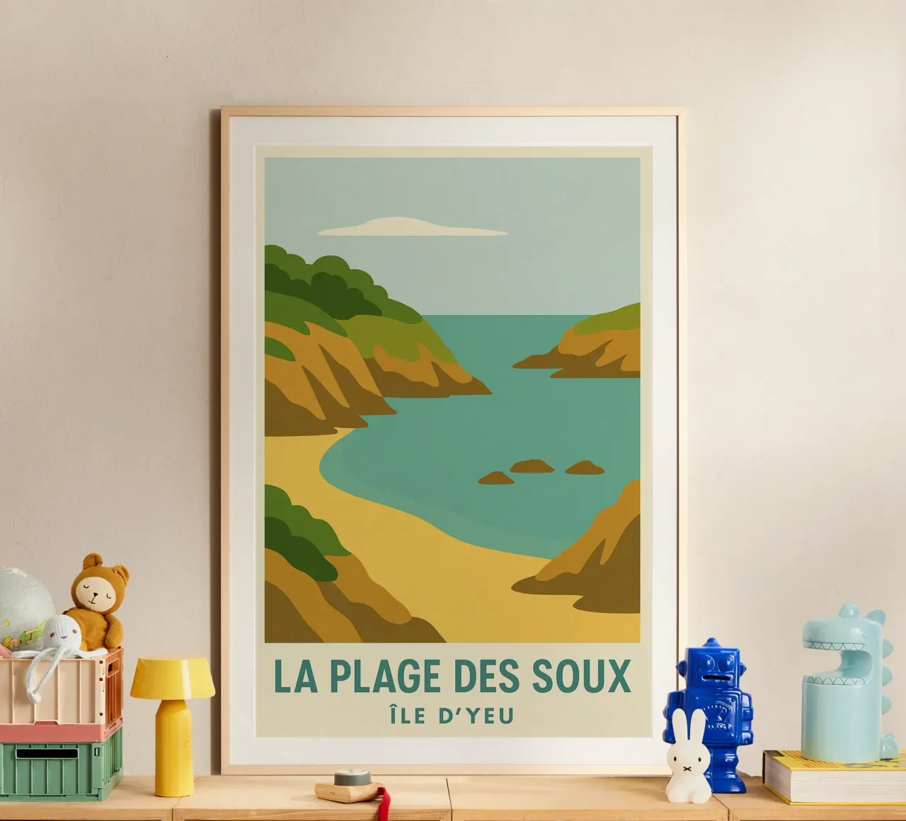 La Plage des Soux - Isola di Yeu poster con telaio in legno da JETLAG | affiches voyage