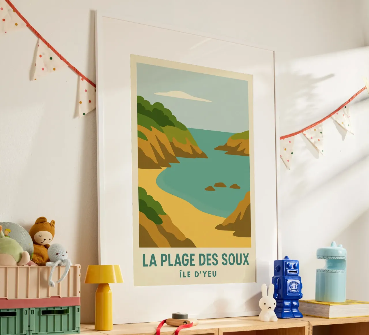 La Plage des Soux - Isola di Yeu poster con telaio in legno da JETLAG | affiches voyage